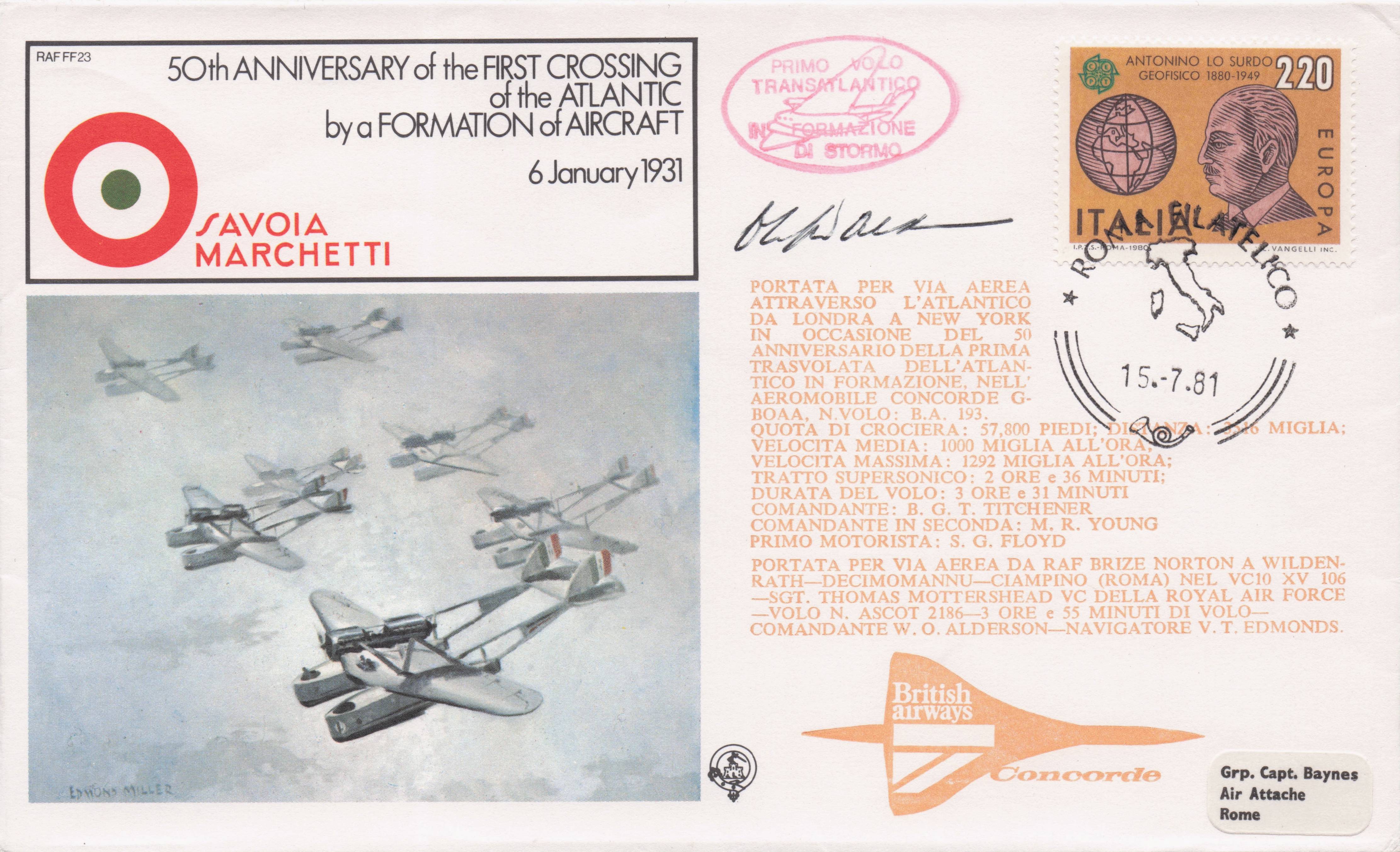 First Atlantic Crossing by Formation Aircraft Anniversary Hand Signed FDC