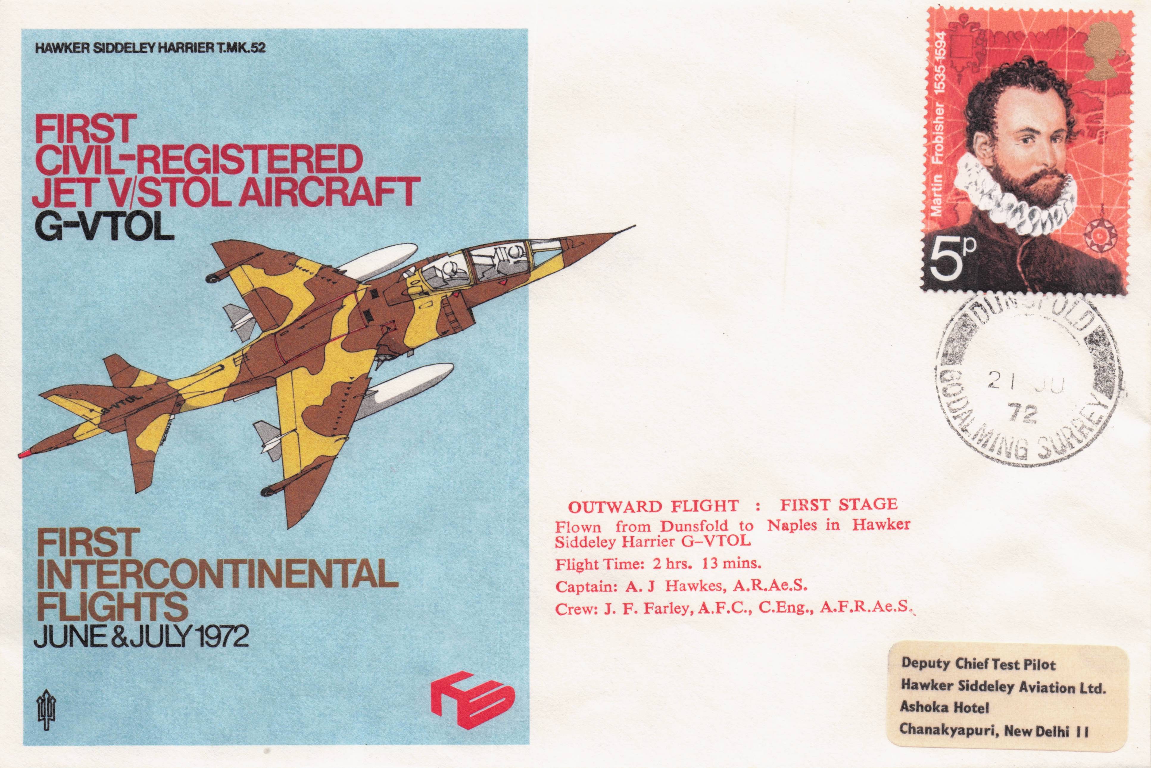 First Civil Registered Jet Aircraft New Dunsfold Airfield Surrey Frank Flown FDC