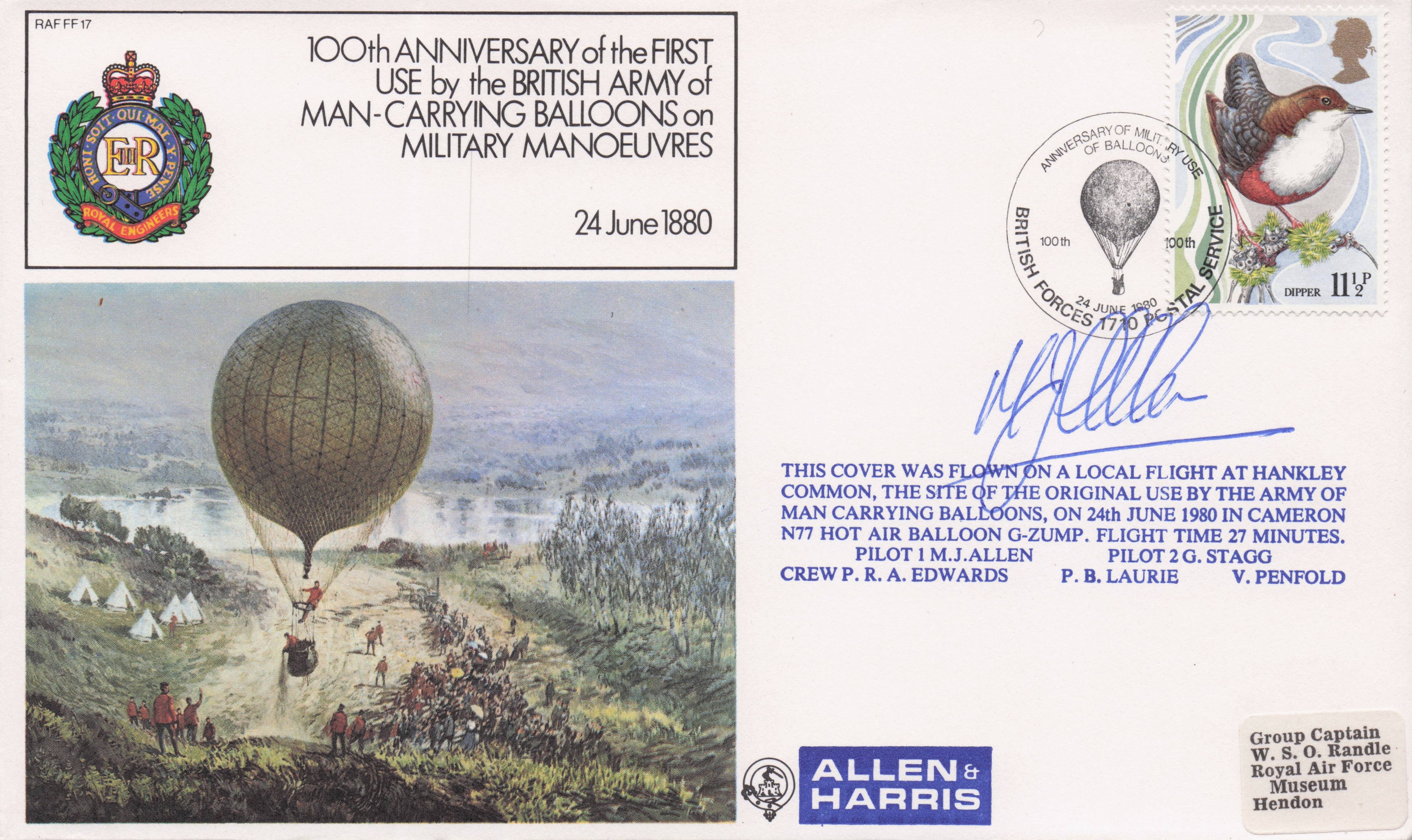 British Army Victorian Military Hot Air Balloon Manoevres Hand Signed FDC