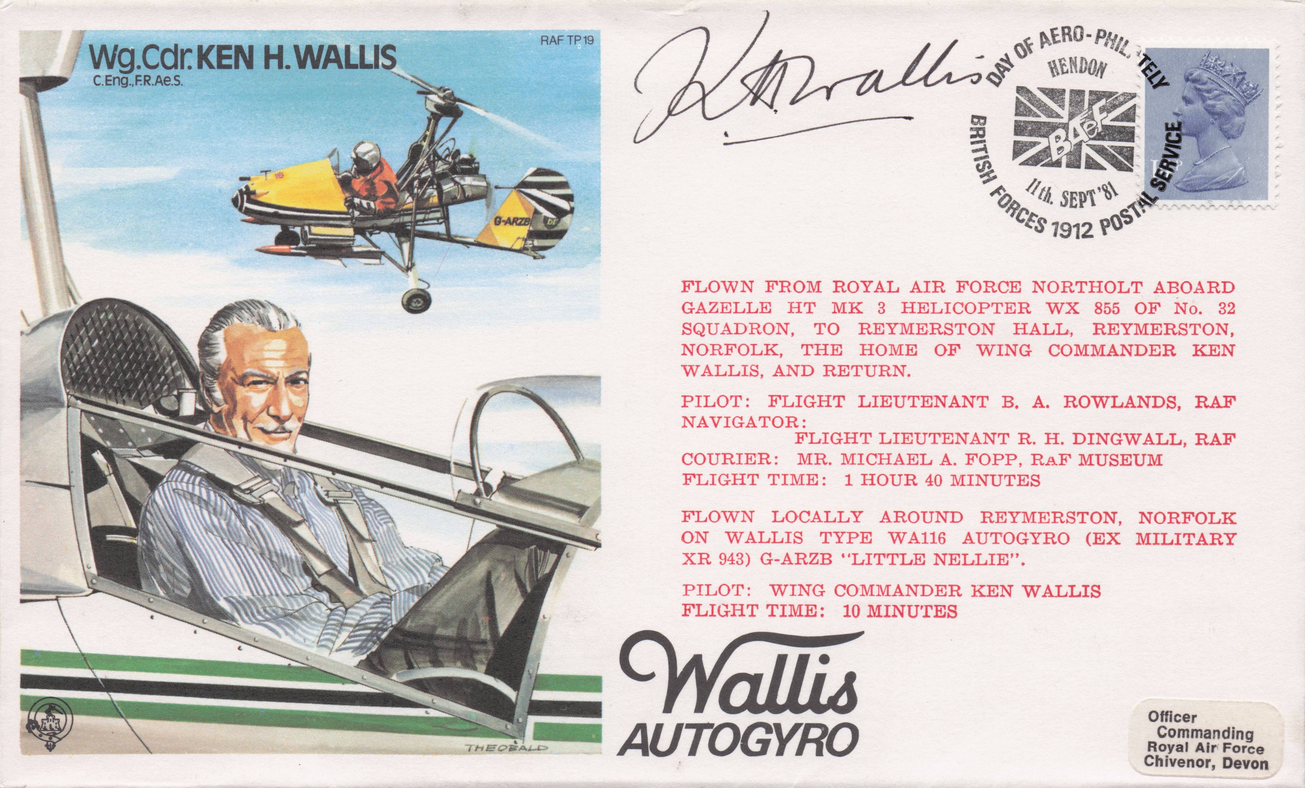 Wing Commander Ken Wallis RAF War WW2 Veteran Hand Signed Military FDC
