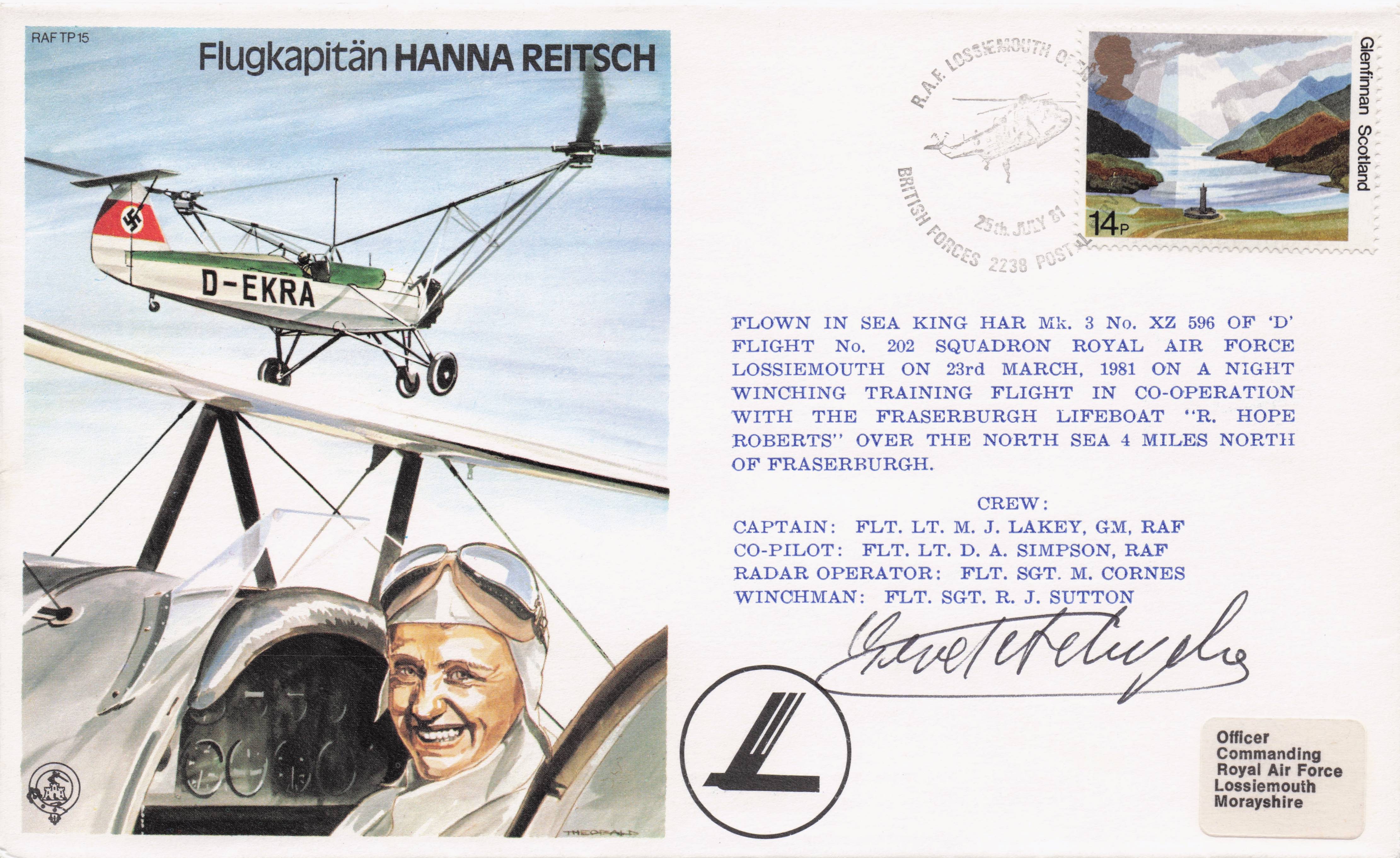 Flugkapitan Hanna Reitsch War WW2 Veteran Hand Signed Military FDC