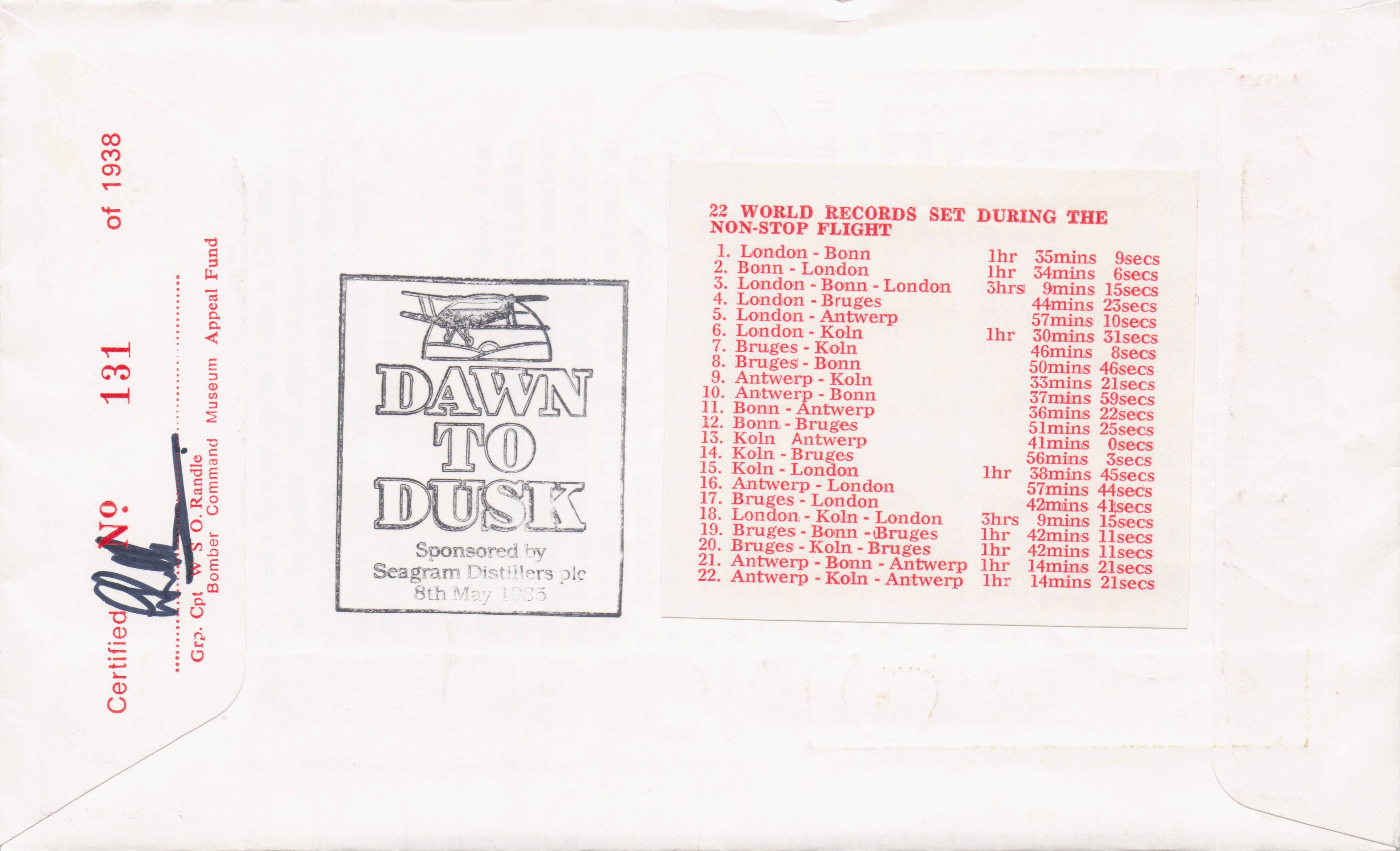 World VE WW2 Victory Day Records London Bonn Map Military Hand Signed FDC