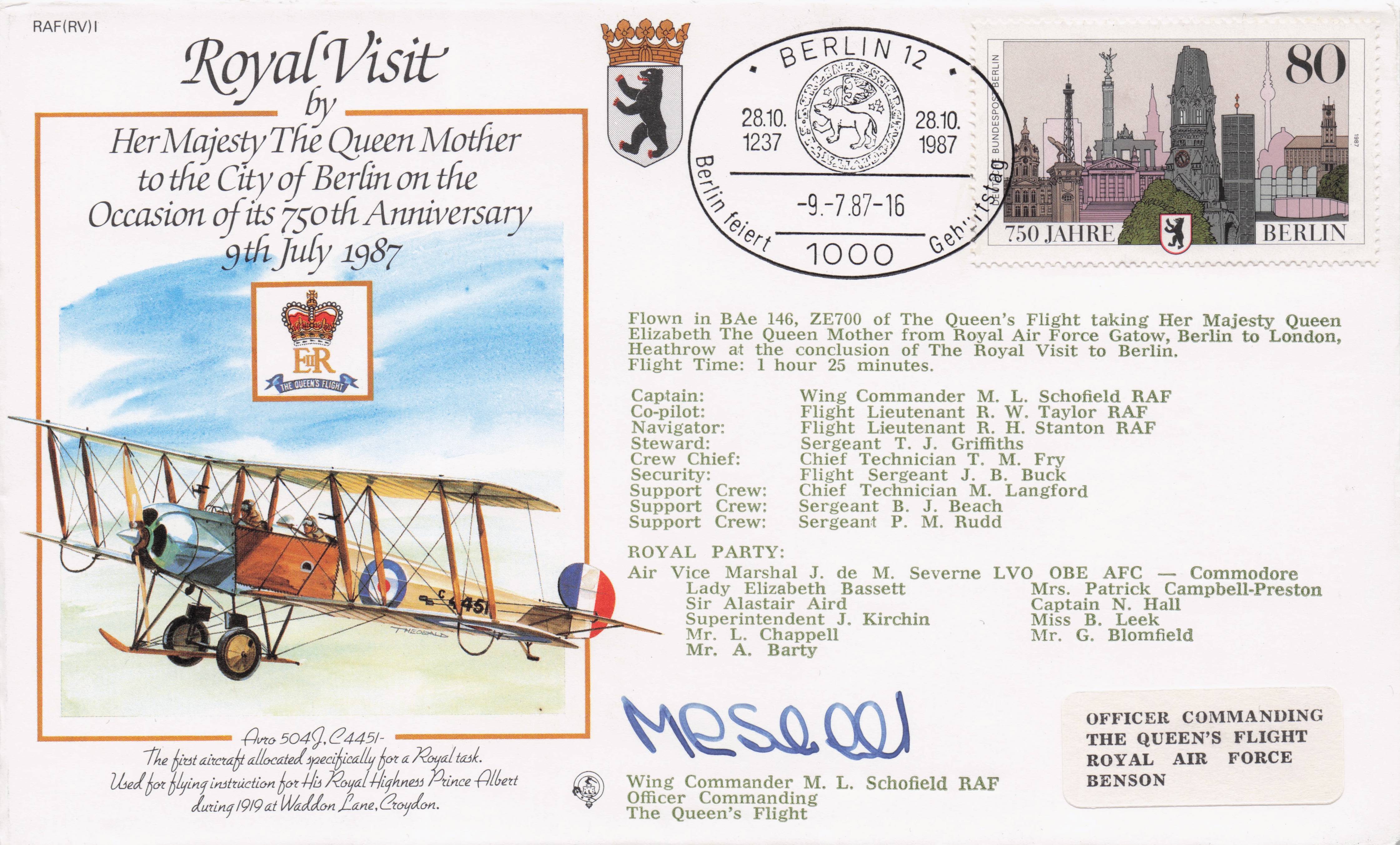 Queen Elizabeth Mother Royal Visit Berlin LIMITED TO 99 1987 Hand Signed FDC