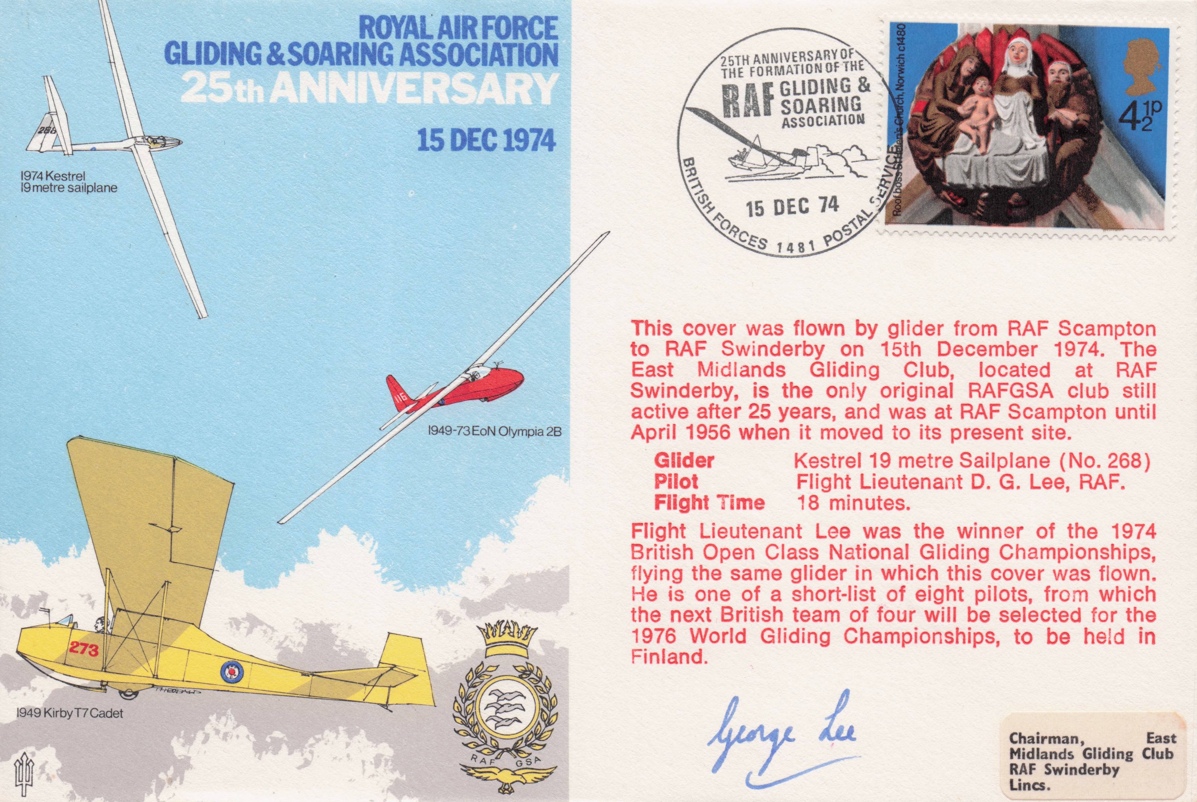 RAF East Midlands Gliding Association Scampton Frank Military Hand Signed FDC