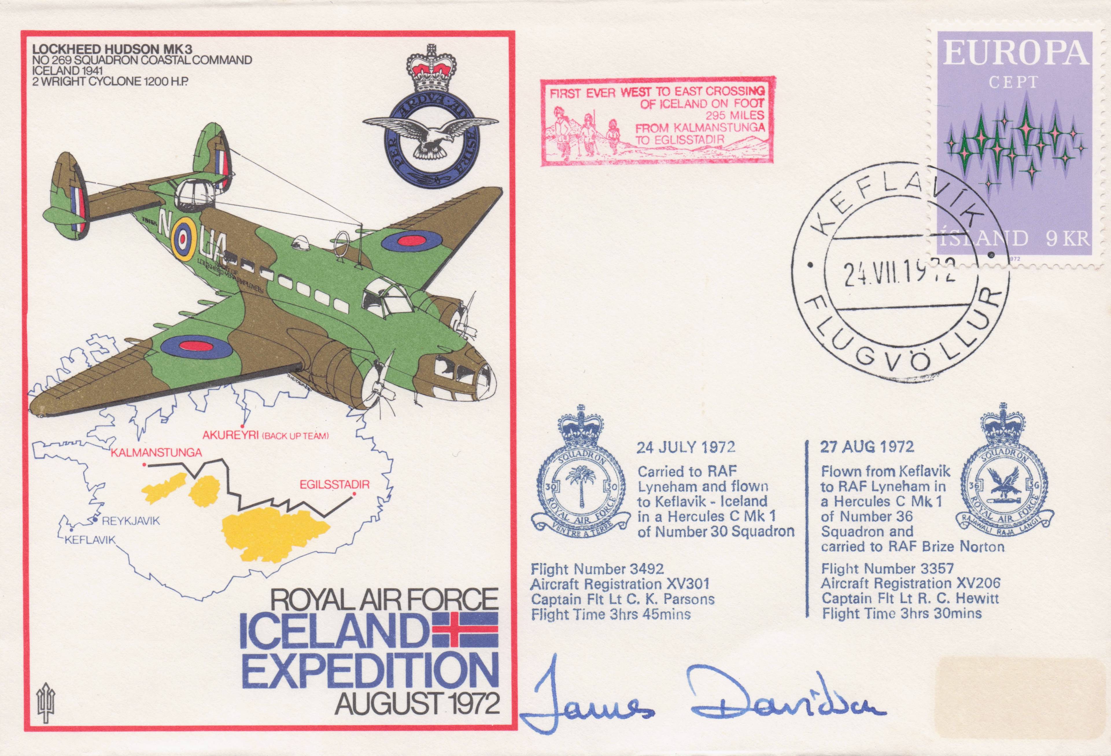 RAF Iceland Expedition 1972 Kalmanstunga Franks Hand Signed Military FDC
