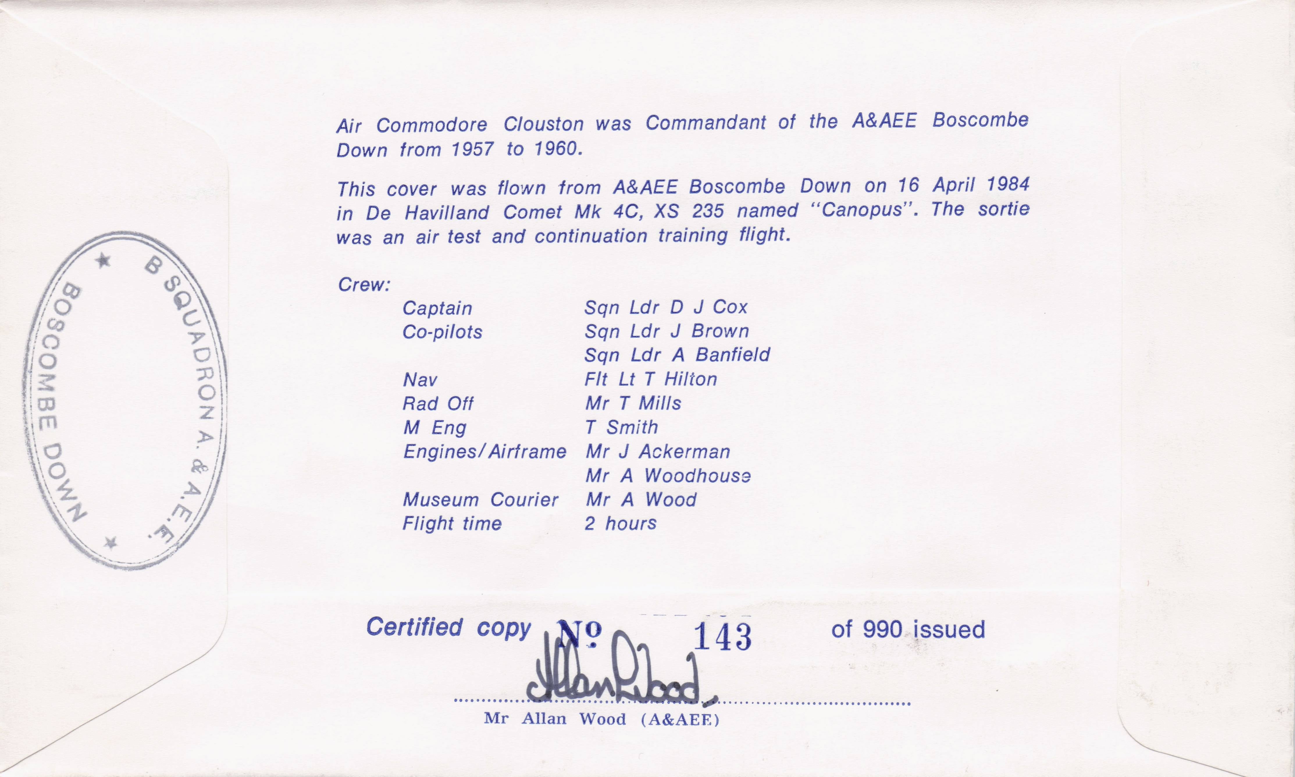 AE Clouston Air Commodore RAF Double Military Hand Signed FDC