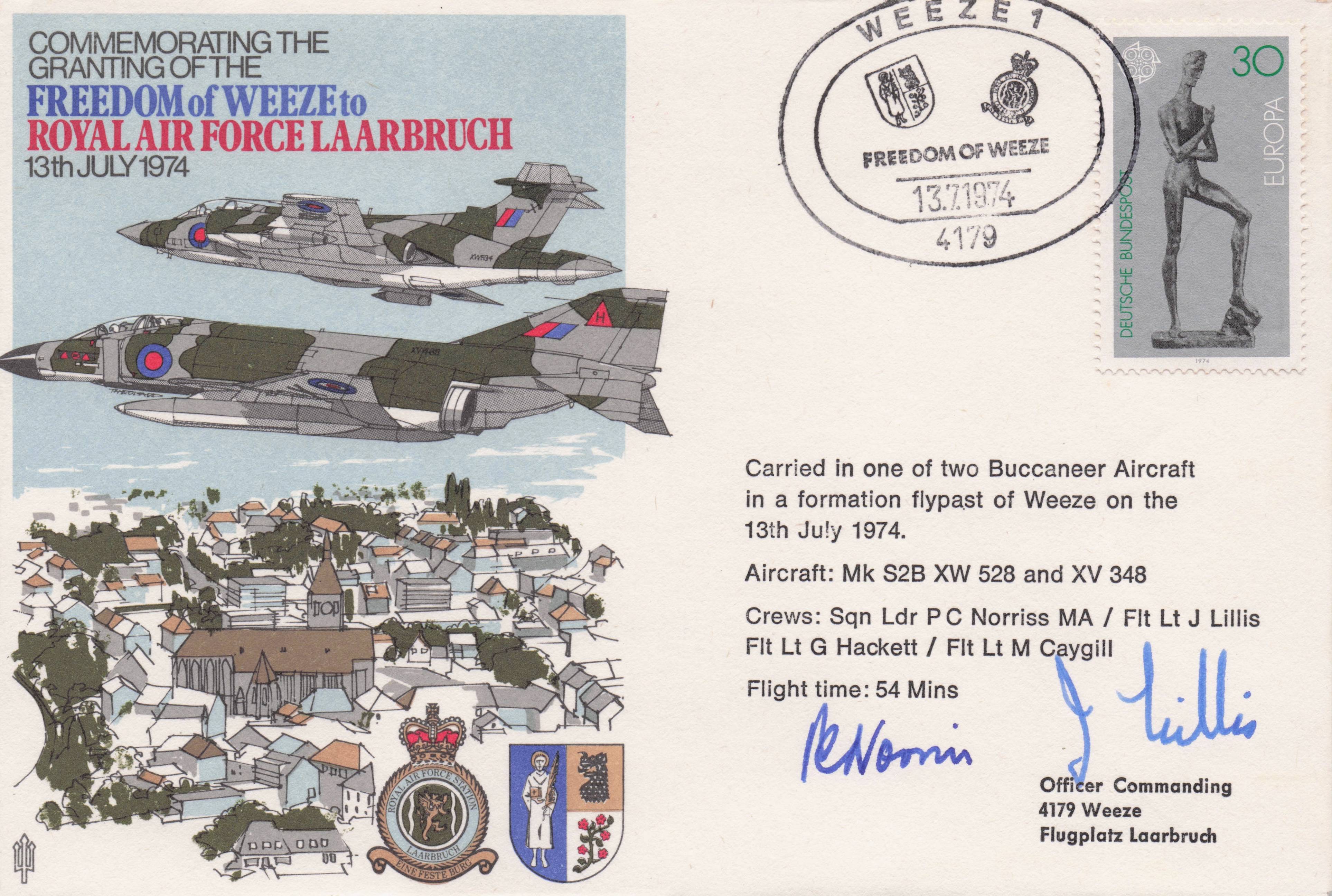 Freedom Of Weeze RAF Laarbruch 1974 Military Germany HQ Hand Signed FDC