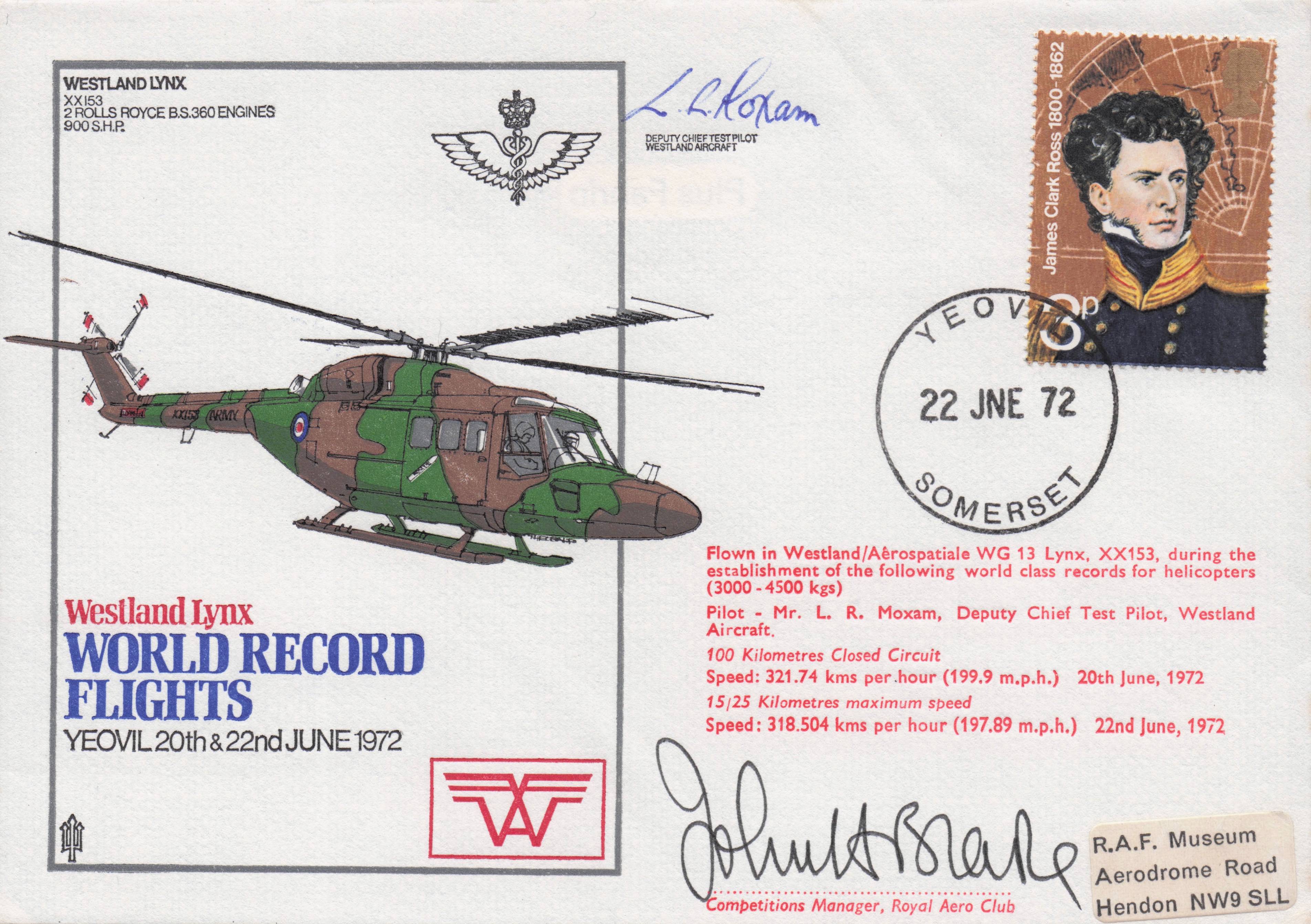 Westland Lynx Military Helicopter World Record Flights RAF Museum Hand Signed FDC