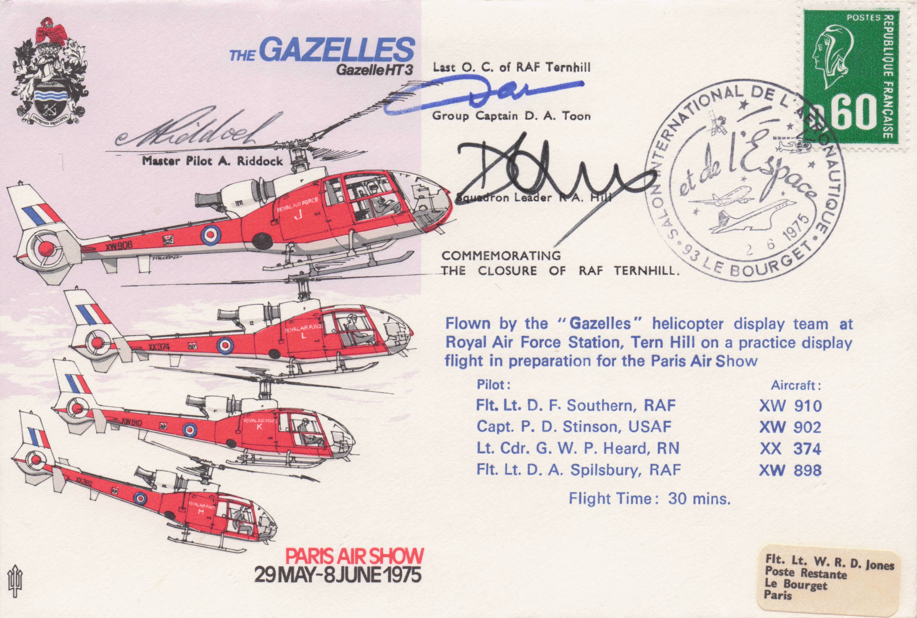 French Gazelles Helicopter 1975 Air Show Military Double Hand Signed FDC