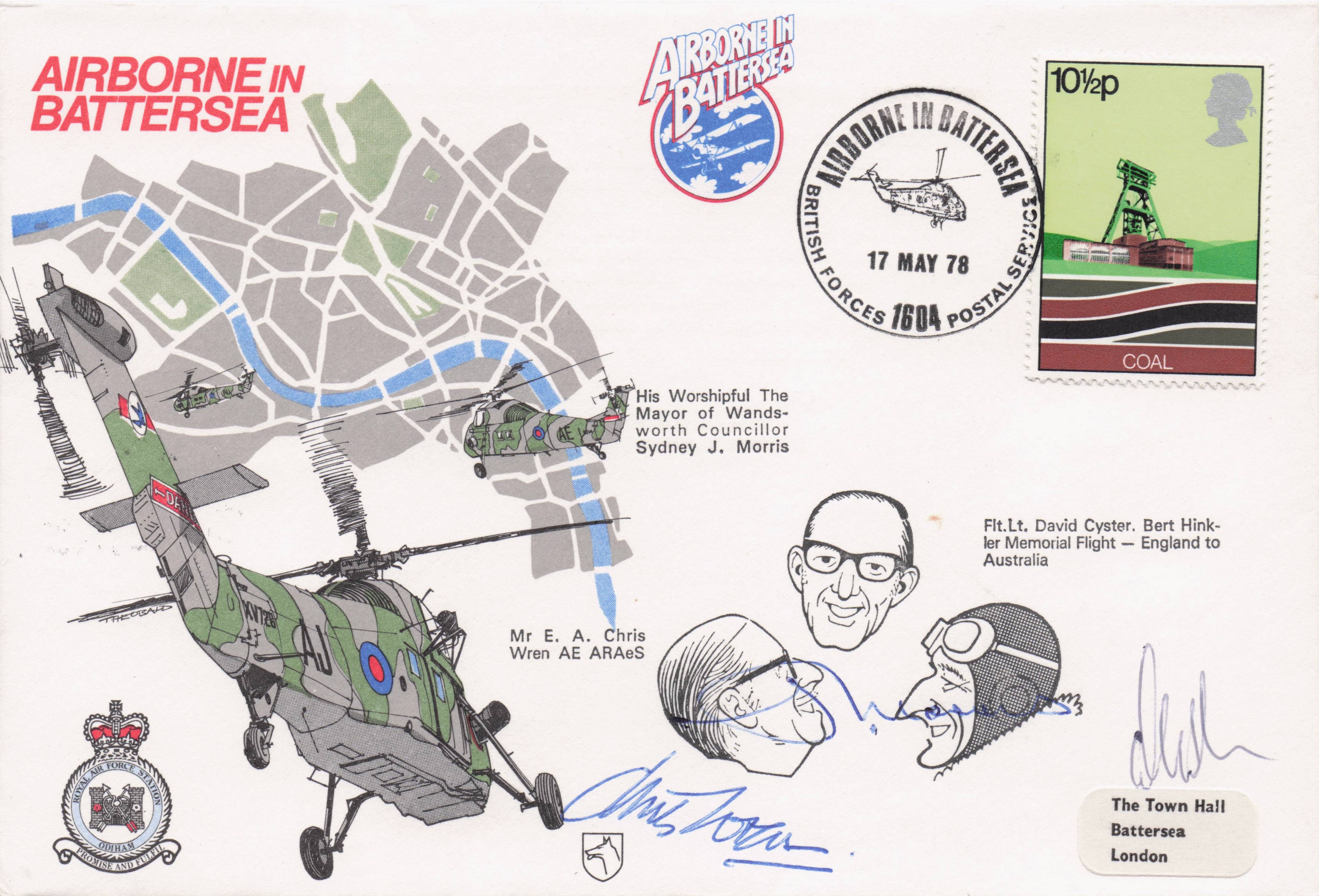 Airborne In Battersea 1978 Military Multi Map Caricature Hand Signed FDC