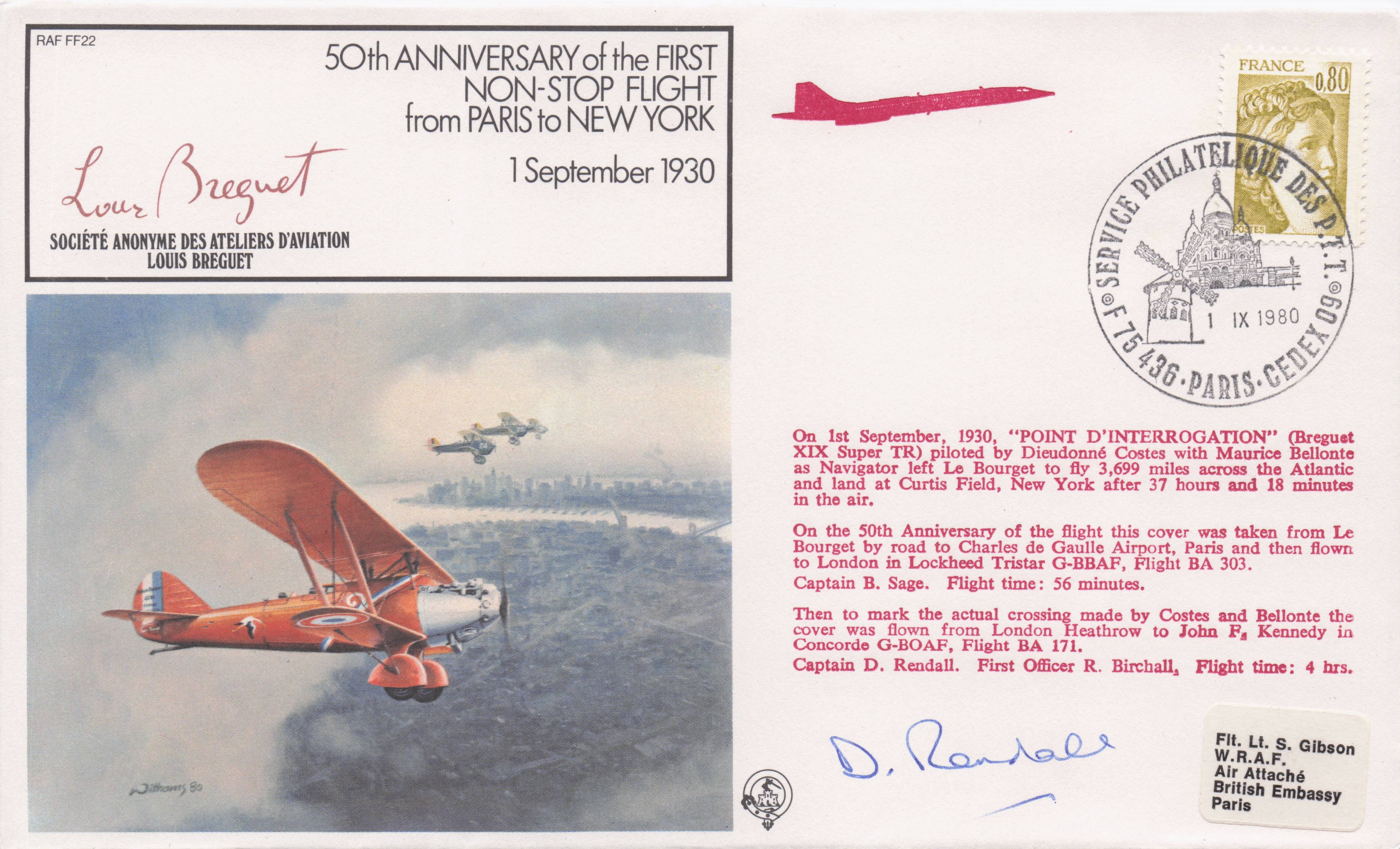 First 1930 Non Stop Flight Paris To New York Airport Multi Hand Signed FDC