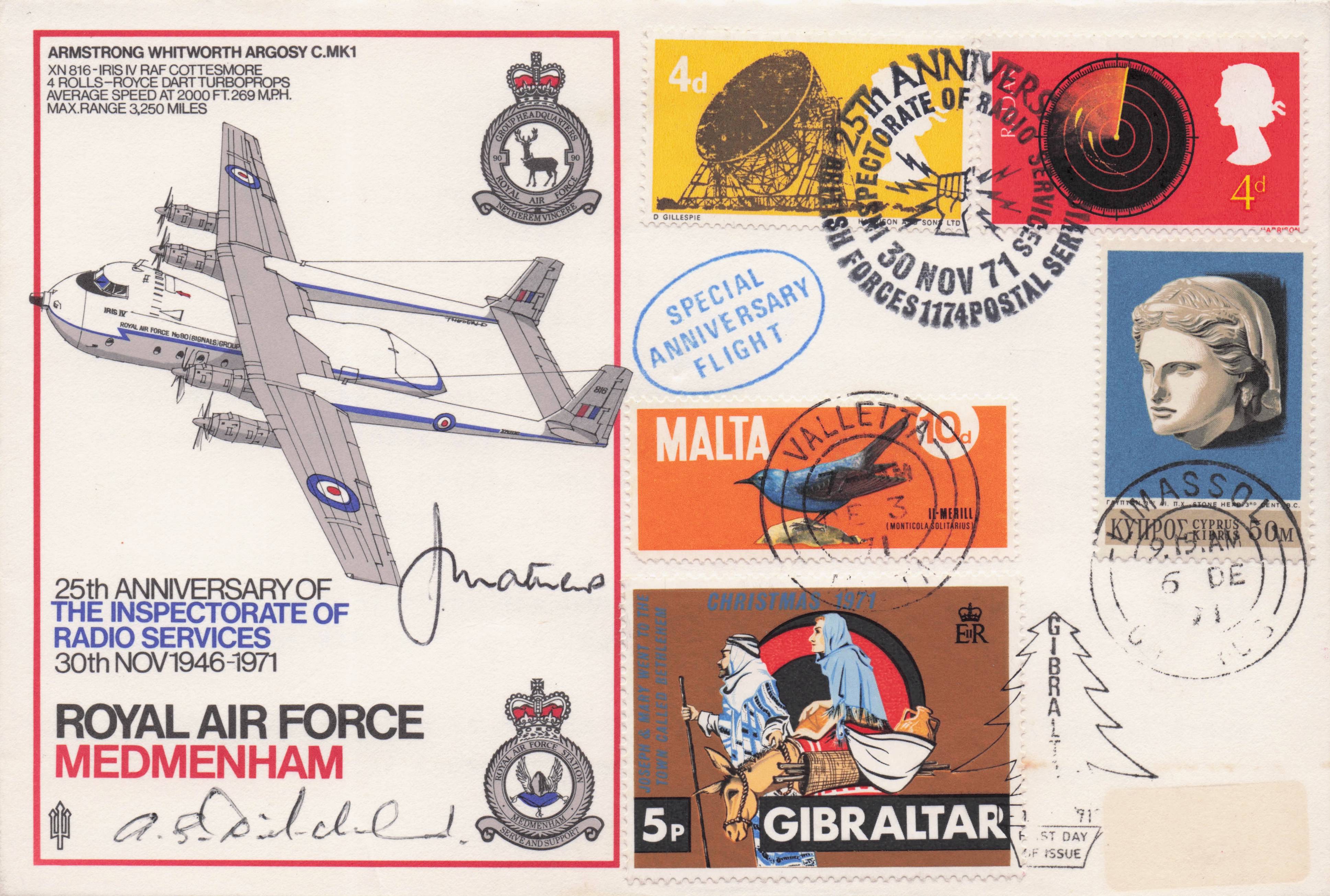 RAF Medmenham Armstrong Whitworth Argosy Plane 1971 Military Hand Signed FDC