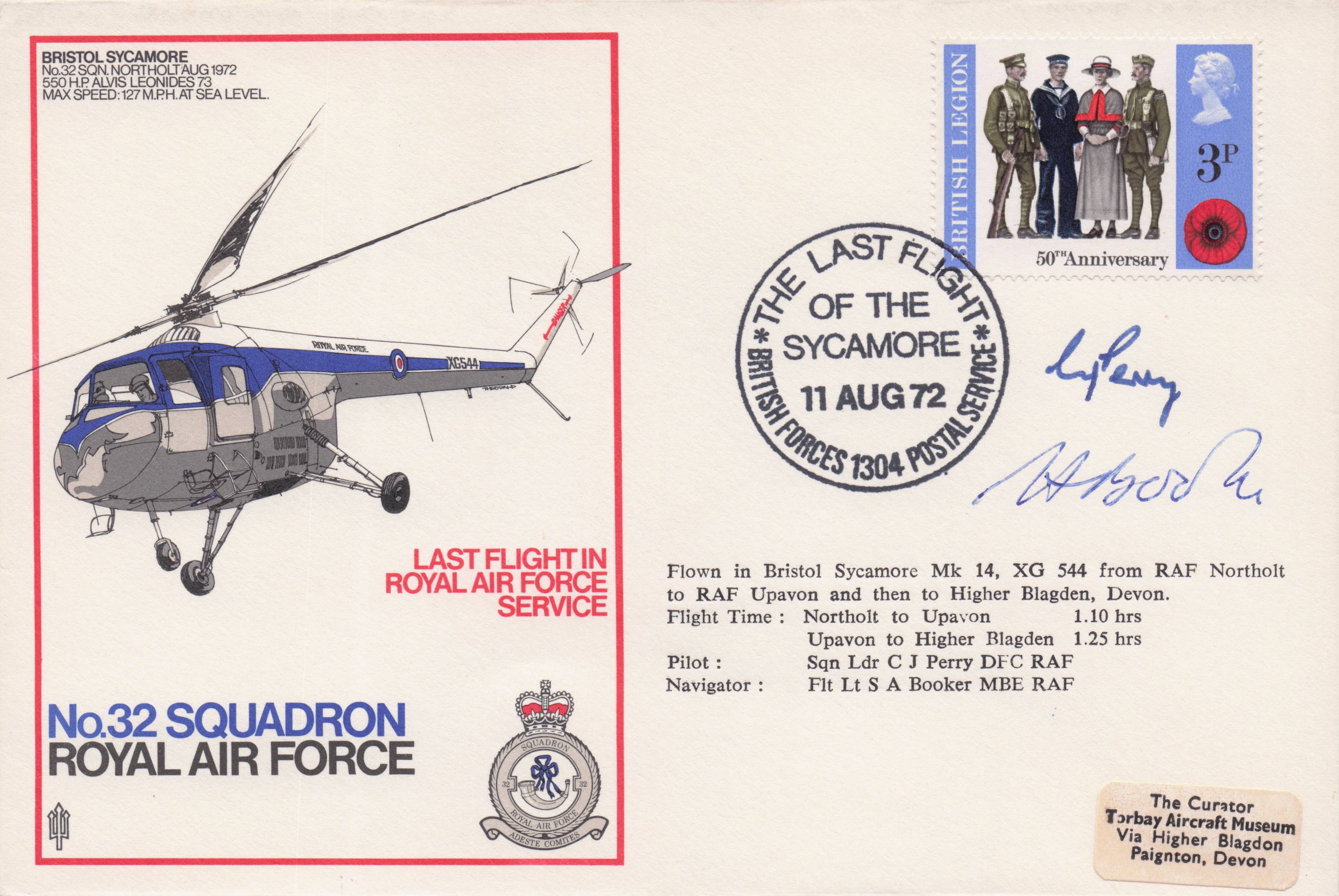 RAF 32 Squadron Air Force Sycamore Last Flight 1972 Military Hand Signed FDC