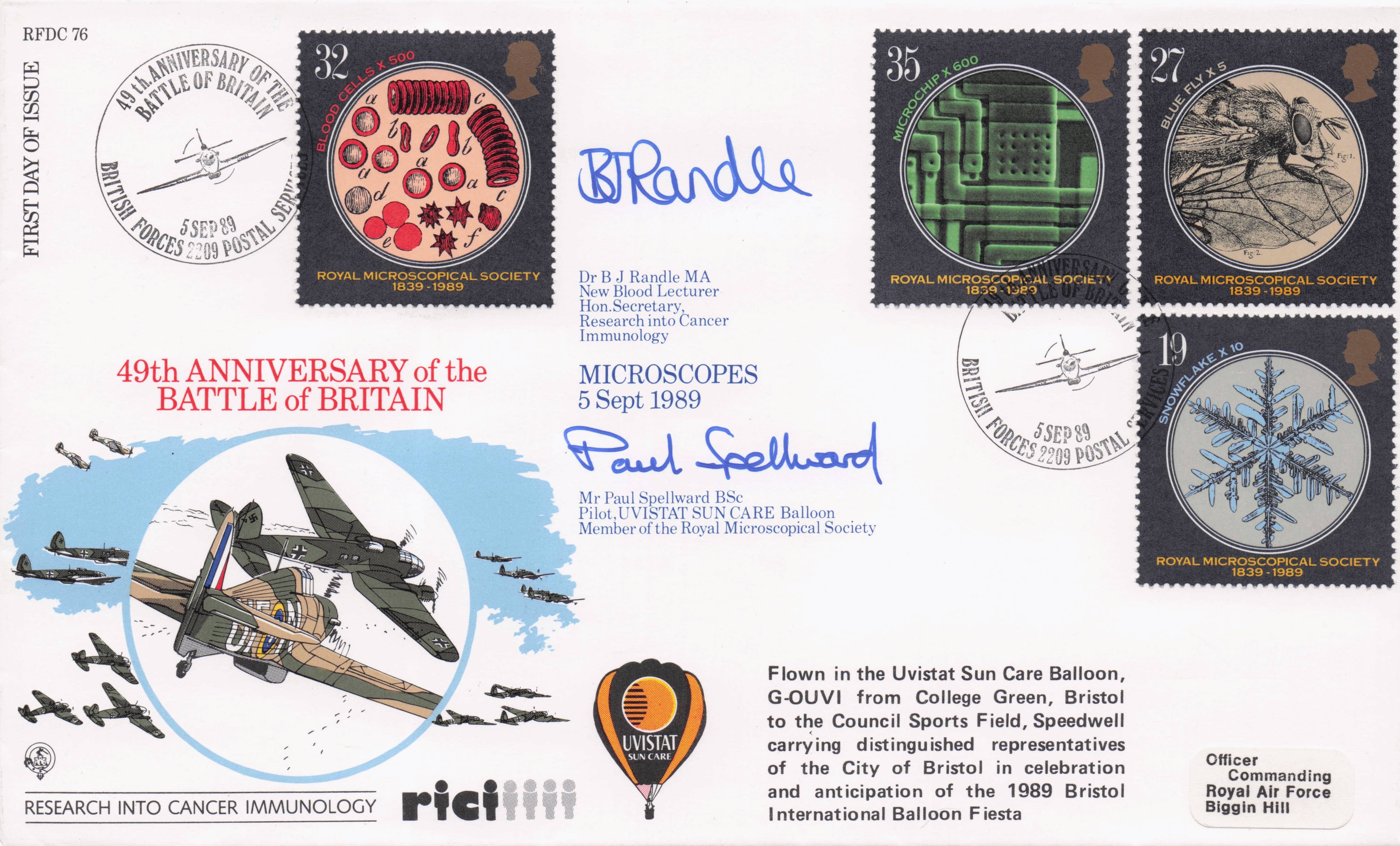 40th Anniversary WW2 Battle Of Britain Hot Air Balloon Flown Hand Signed FDC