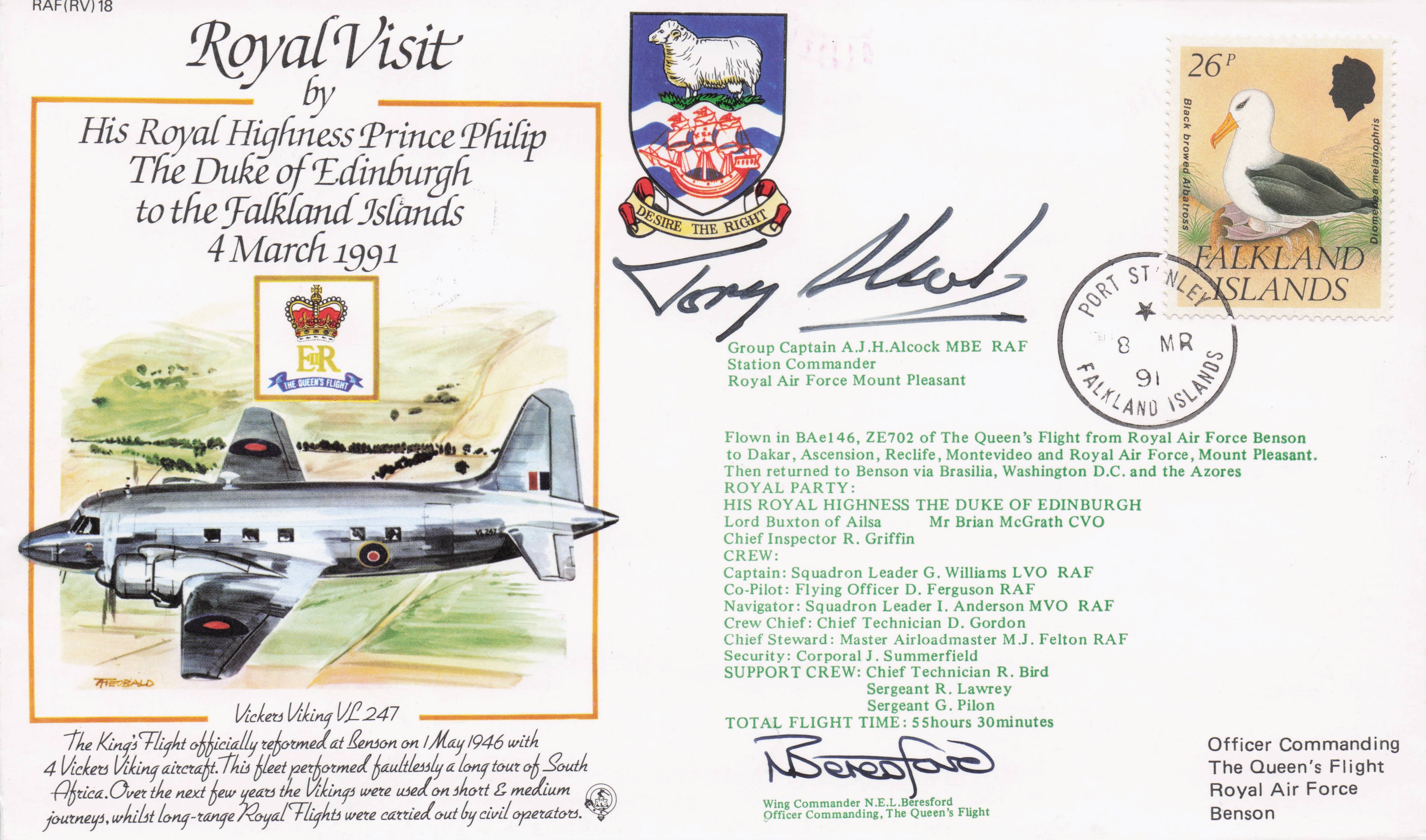 Duke Of Edinburgh 1991 Royal Visit To Falkland Islands Multi Hand Signed FDC