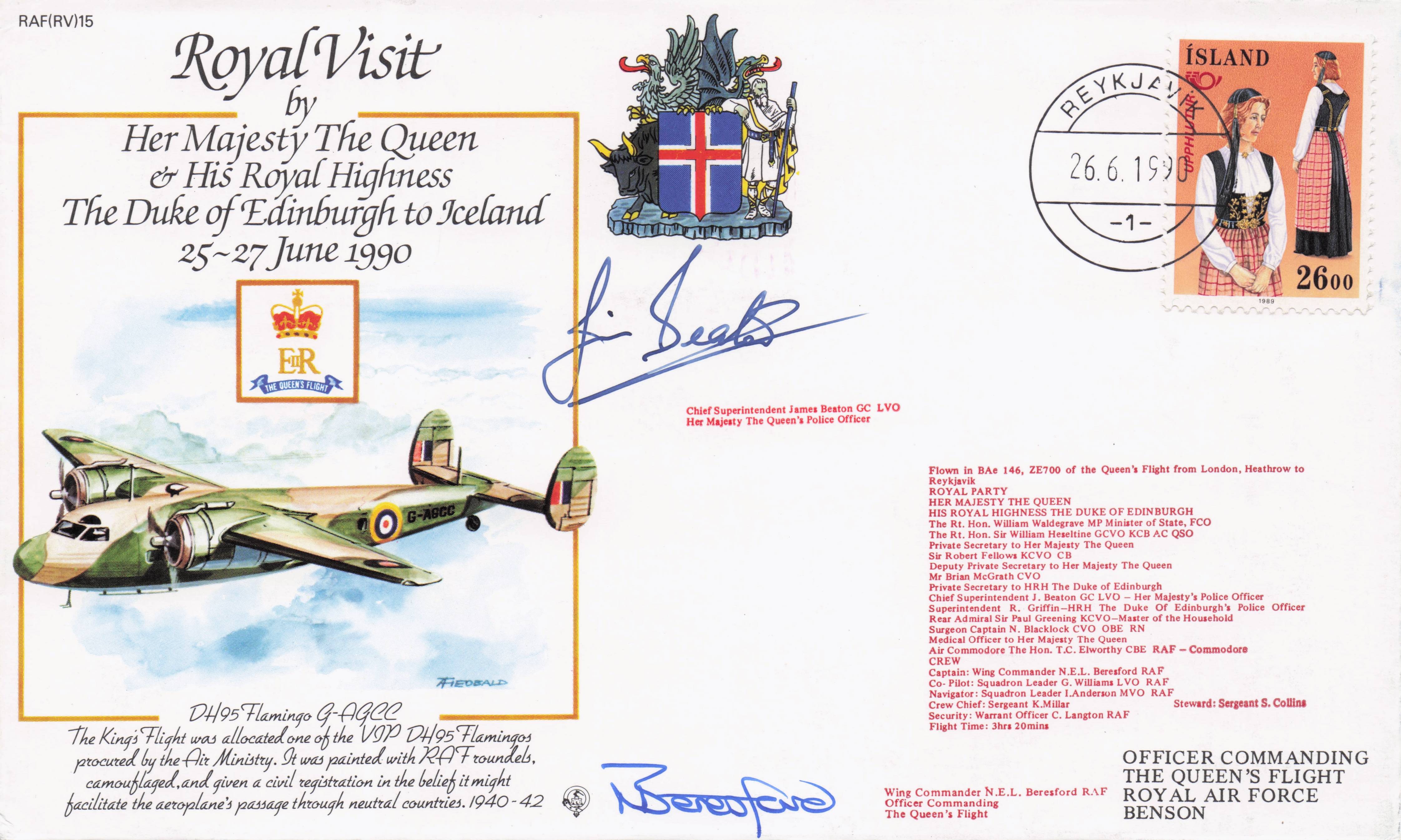 Duke Of Edinburgh 1990 Royal Visit To Iceland Multi Hand Signed FDC