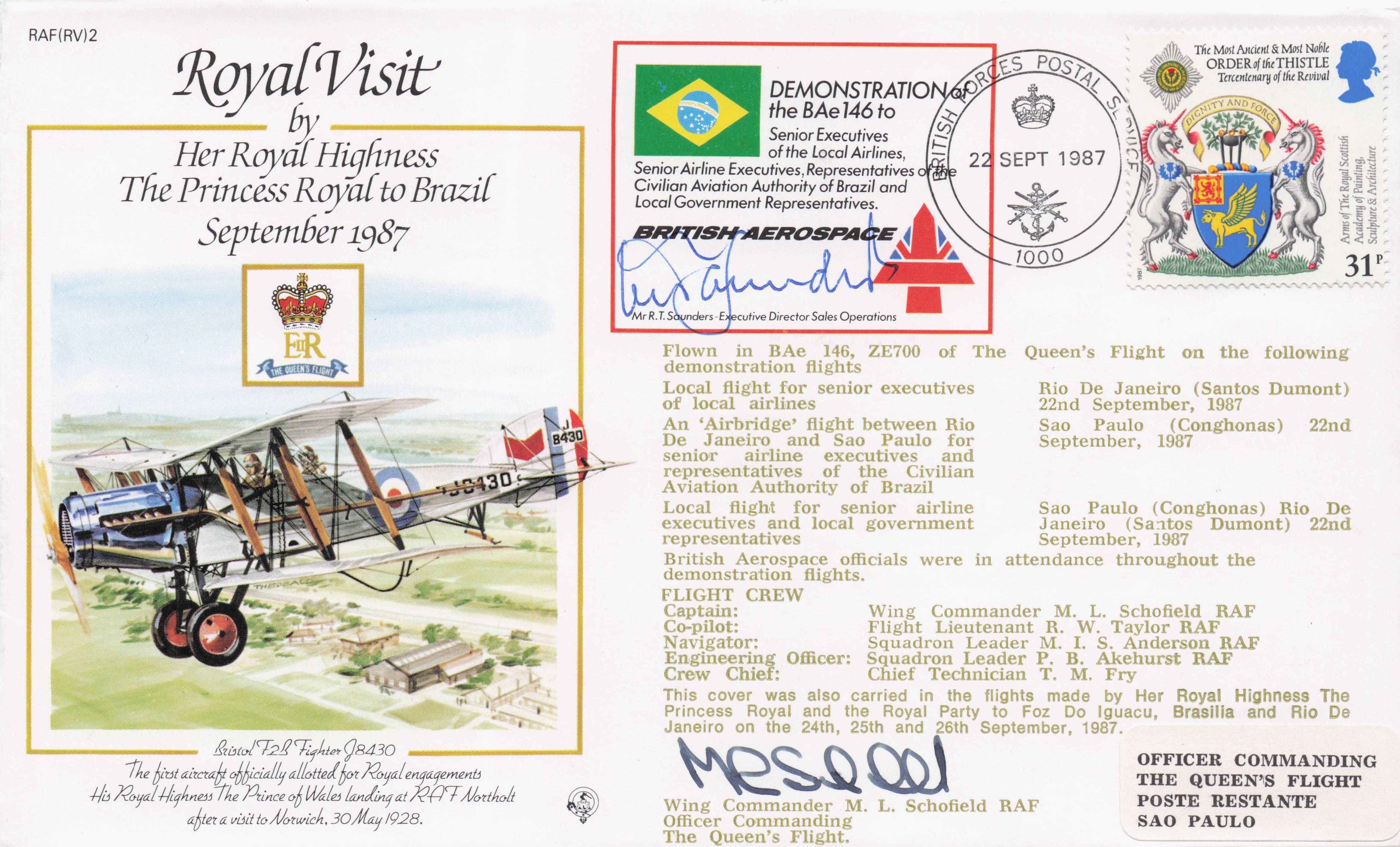 Princess Diana Royal Visit To Brazil 1987 Sao Paulo Multi Hand Signed FDC