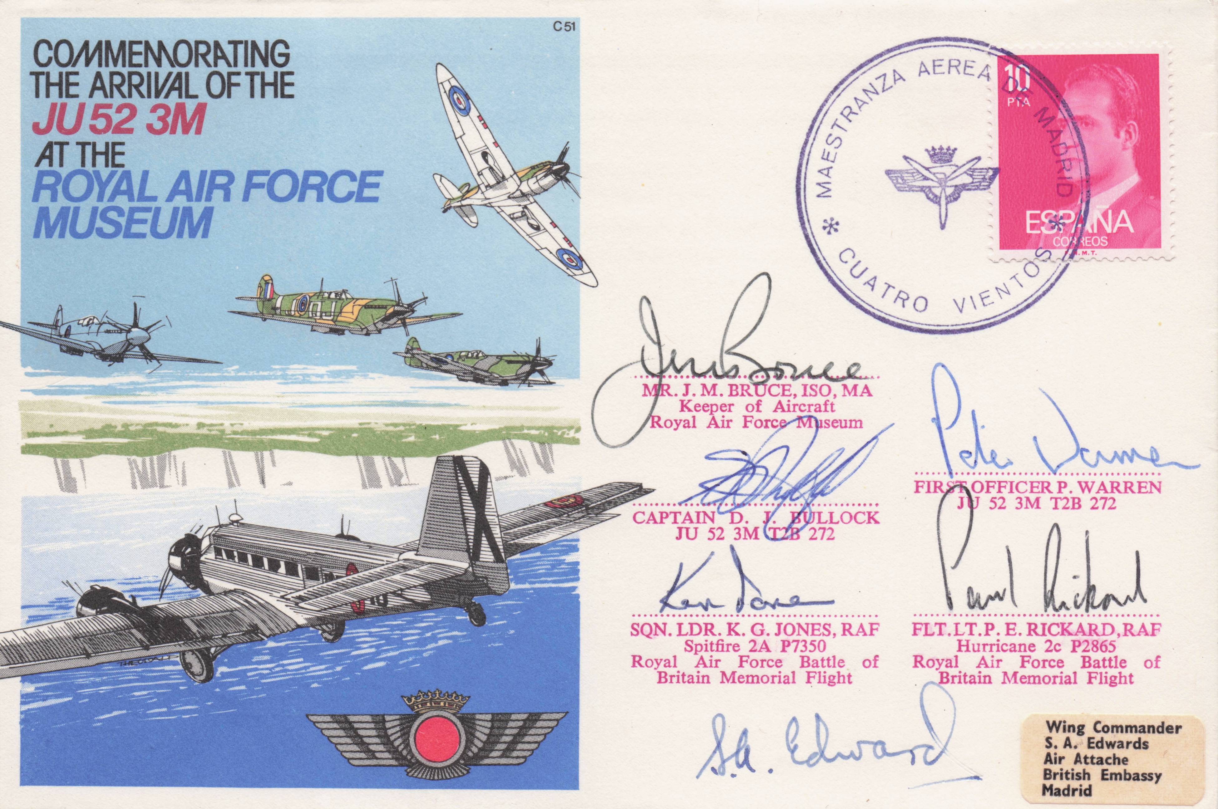 Arrivinal Of The JU52 3M RAF Museum 5x MULTI Hand Signed Military FDC