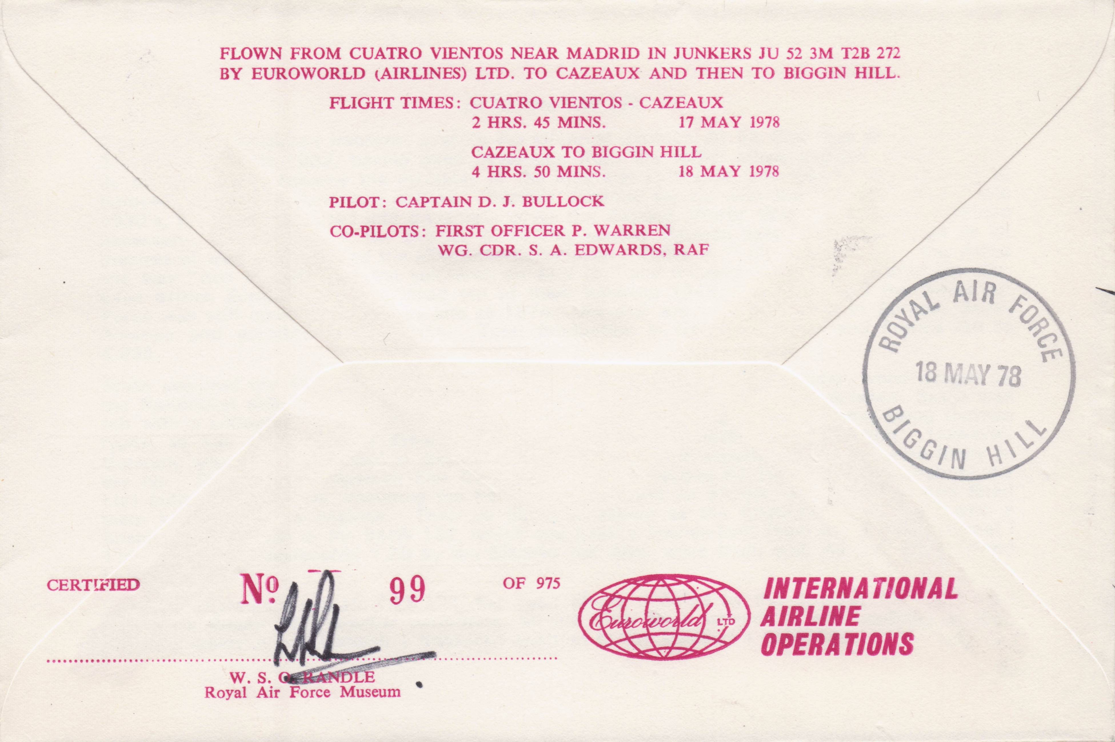 Arrivinal Of The JU52 3M RAF Museum 5x MULTI Hand Signed Military FDC