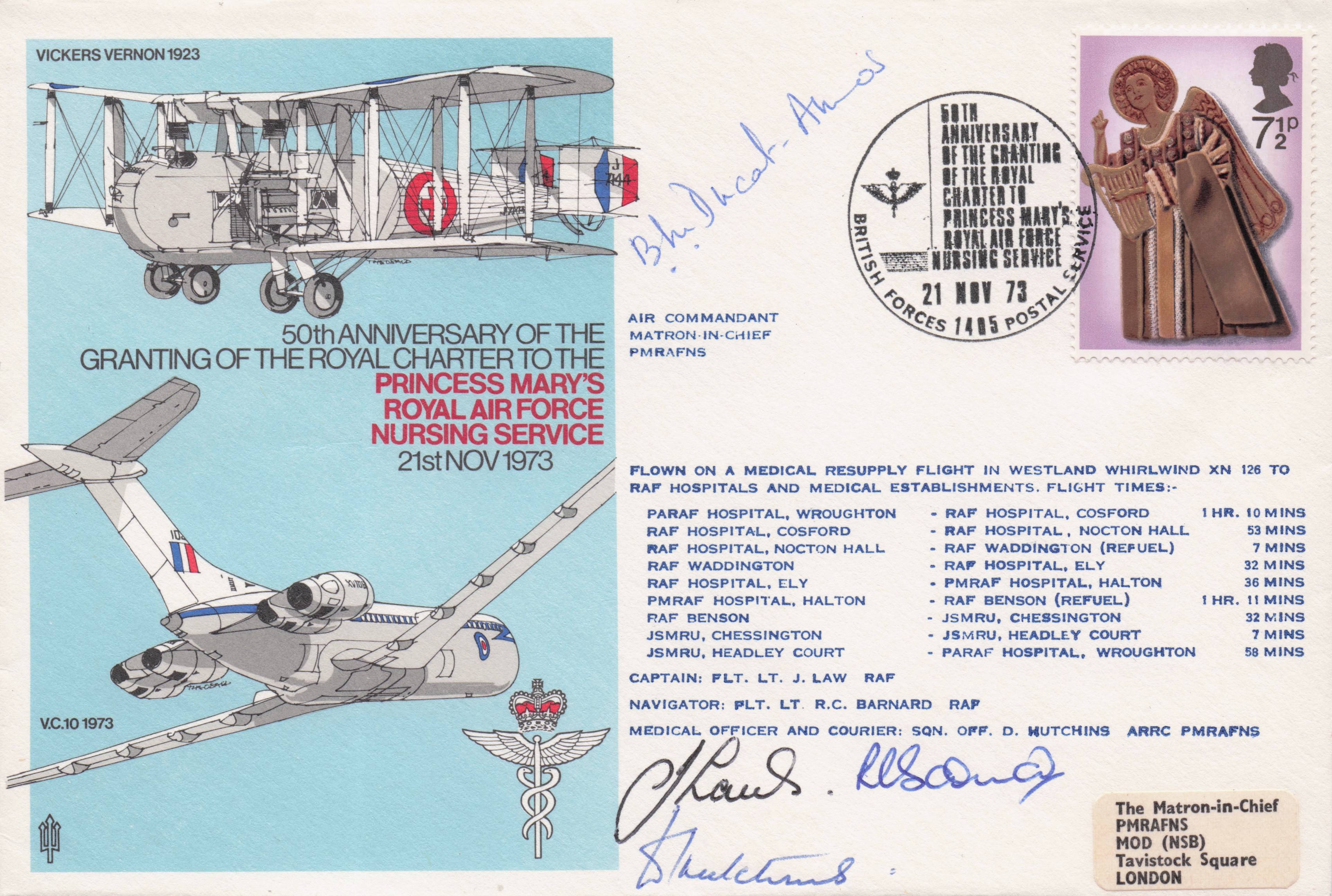 Princess Mary Nursing Service 1973 3x MULTI Hand Signed Military FDC