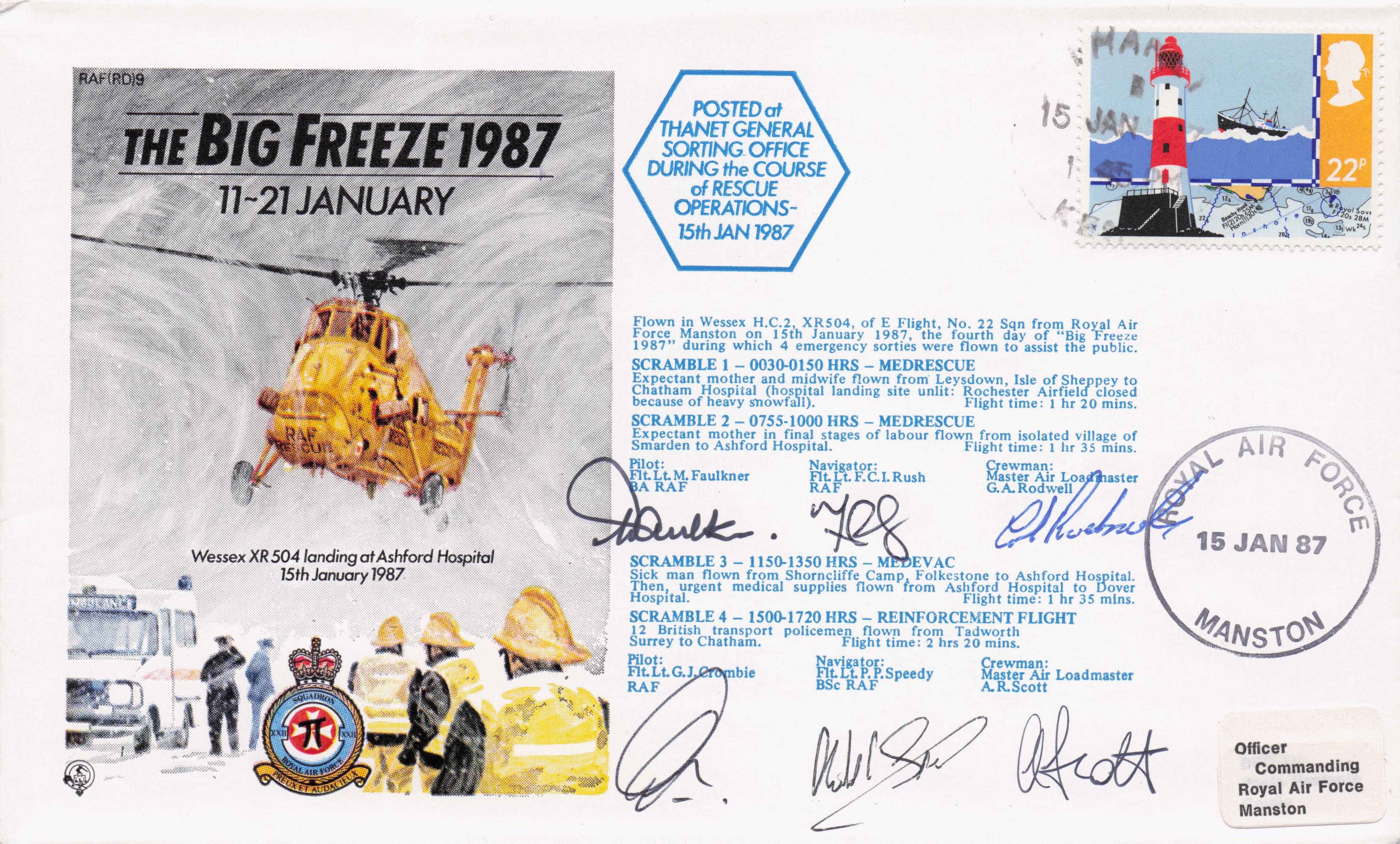 The Big Freeze Helicopter Military Hospital Rescue MULTI 7x Hand Signed FDC