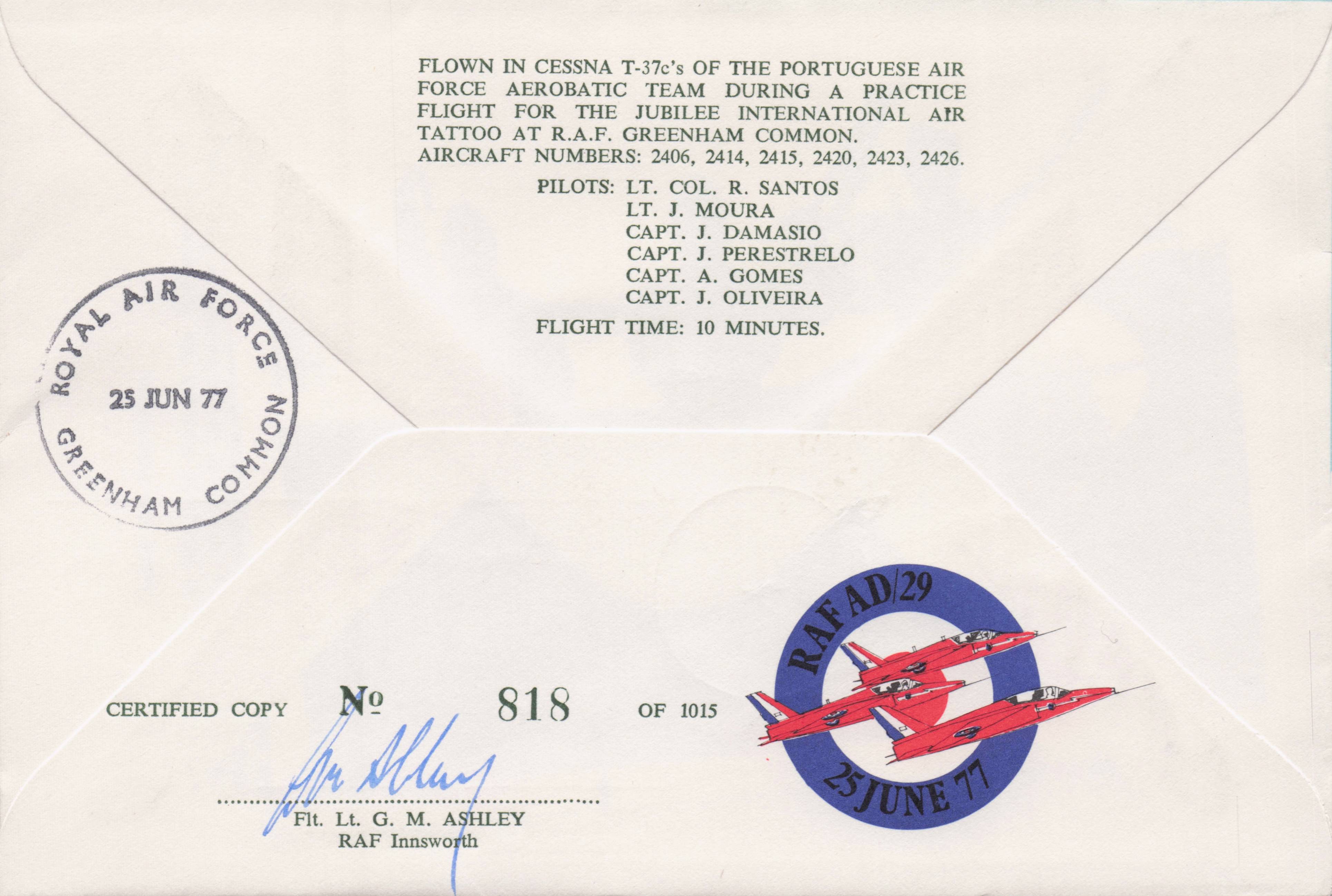 Asas De Portugal Military 1977 Air Display 7x MULTI Hand Signed FDC