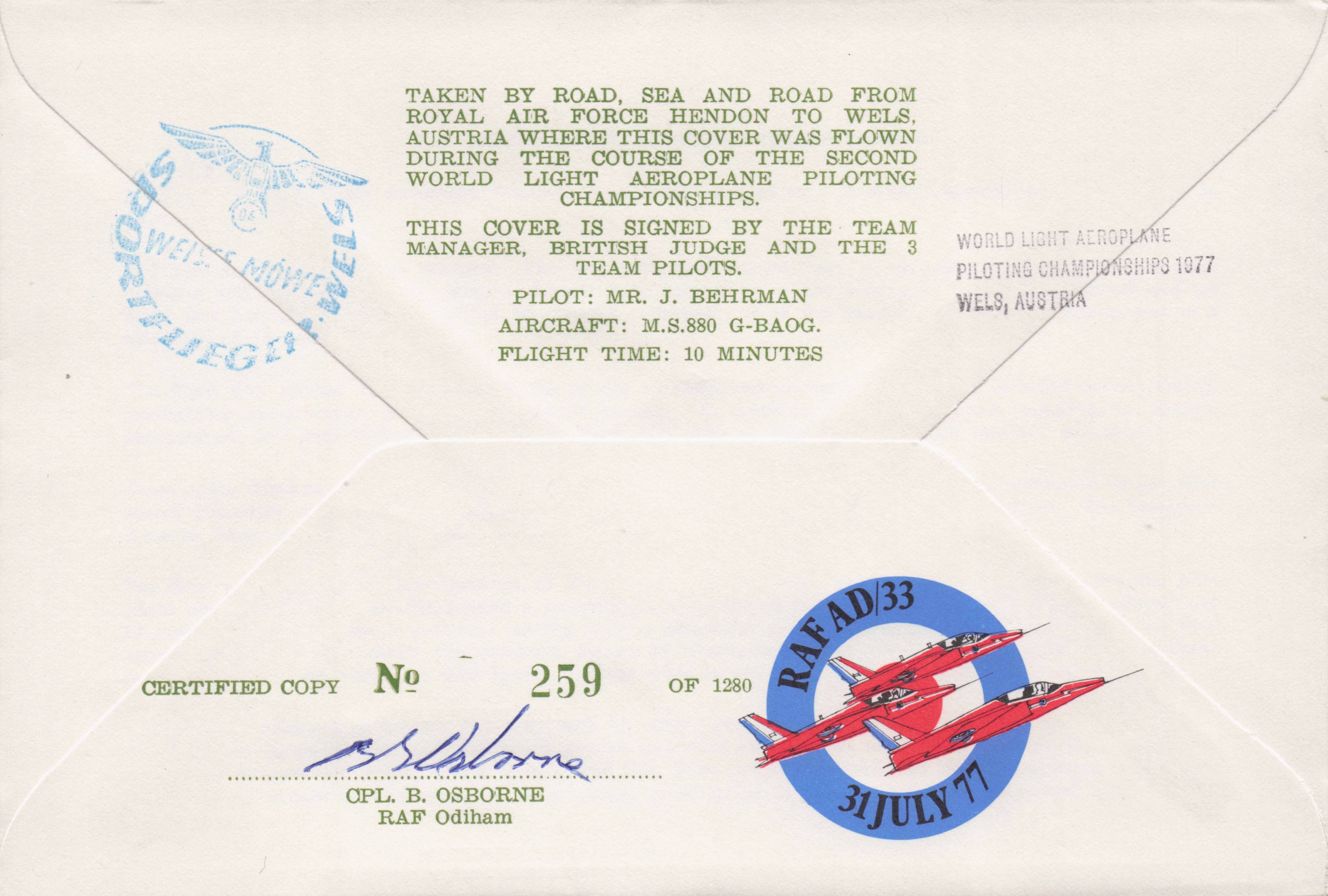 Pilot Military 1970s Championships Wels Austria 6x MULTI Hand Signed FDC
