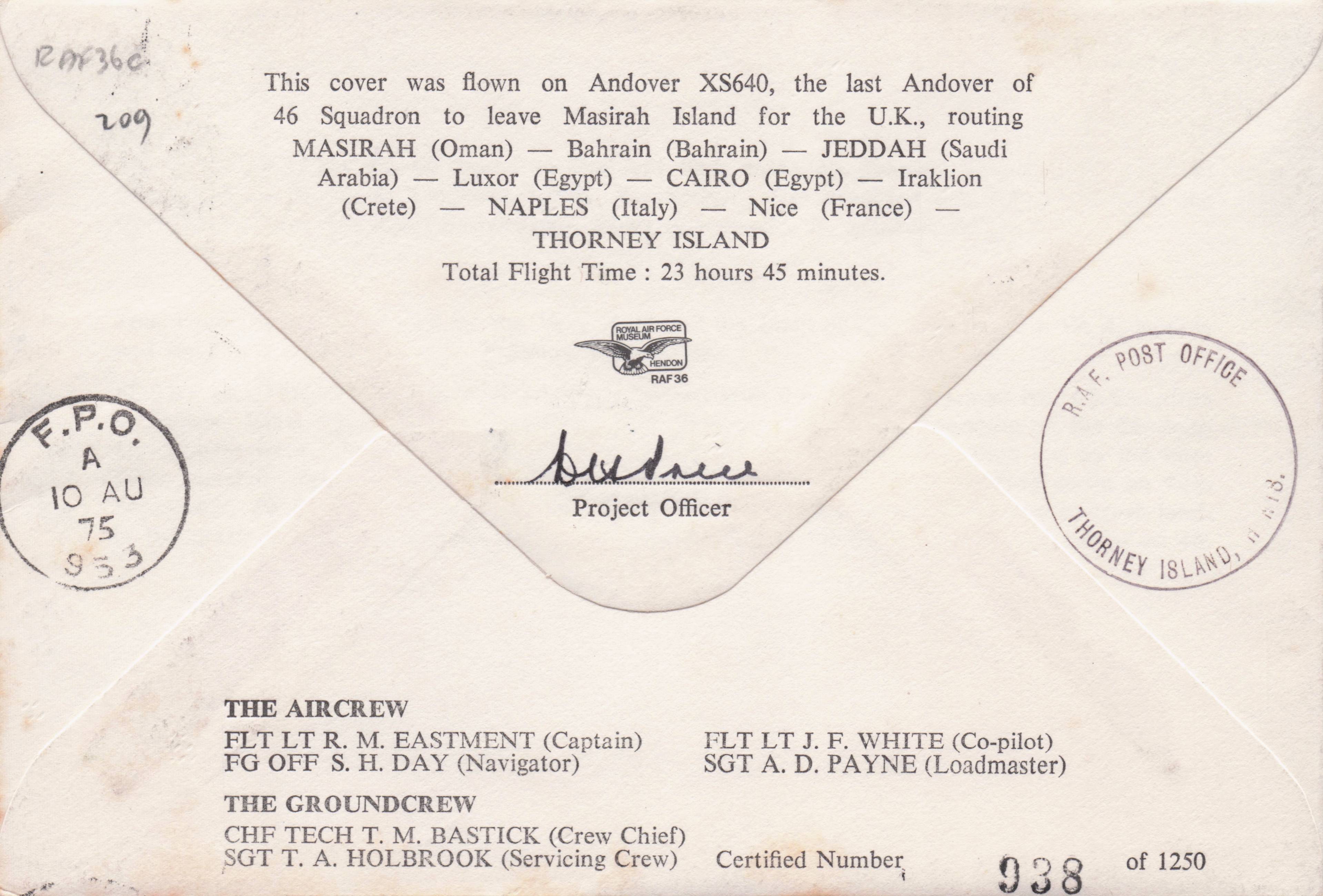 Bunny Partridge WW2 Pilot 46 Squadron Military Hand Signed FDC