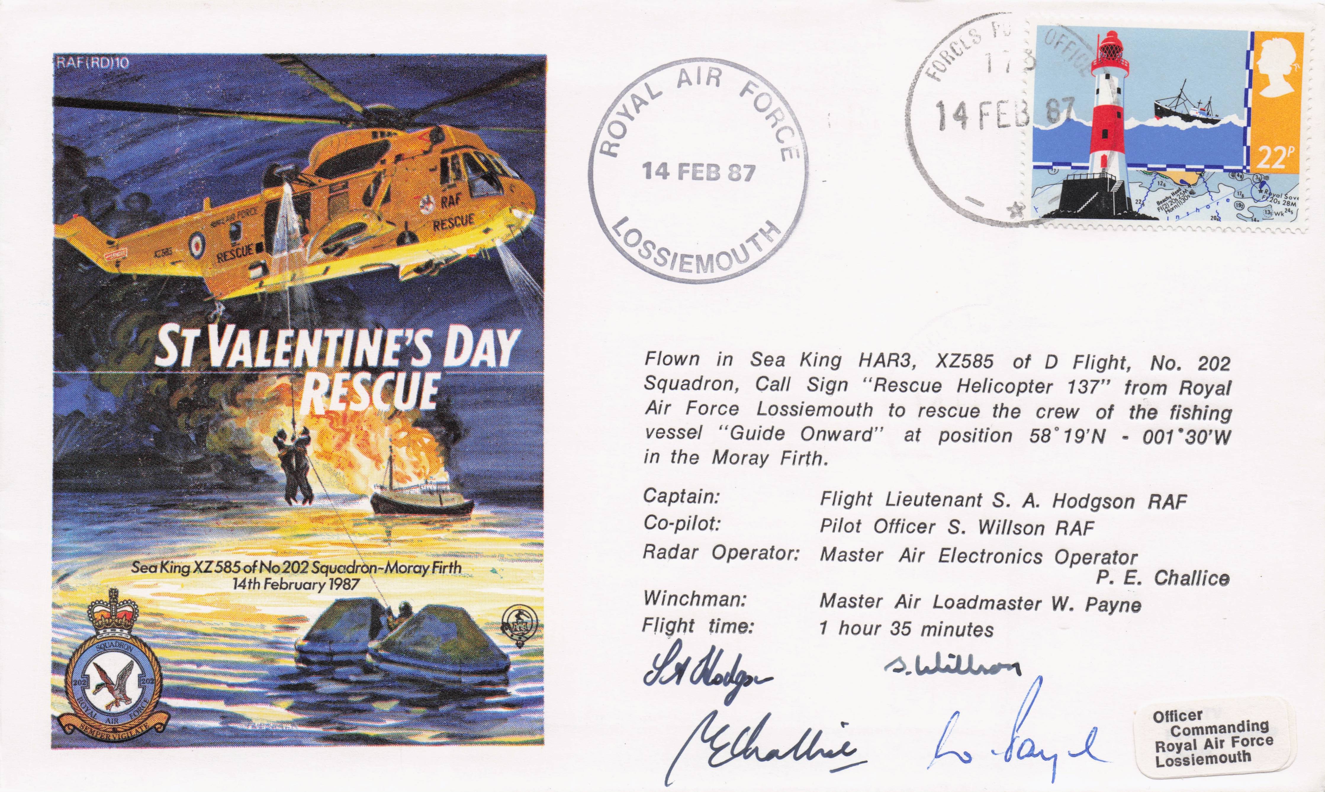 St Valentines Day Rescue Military Sea Crew 5x Hand Signed FDC
