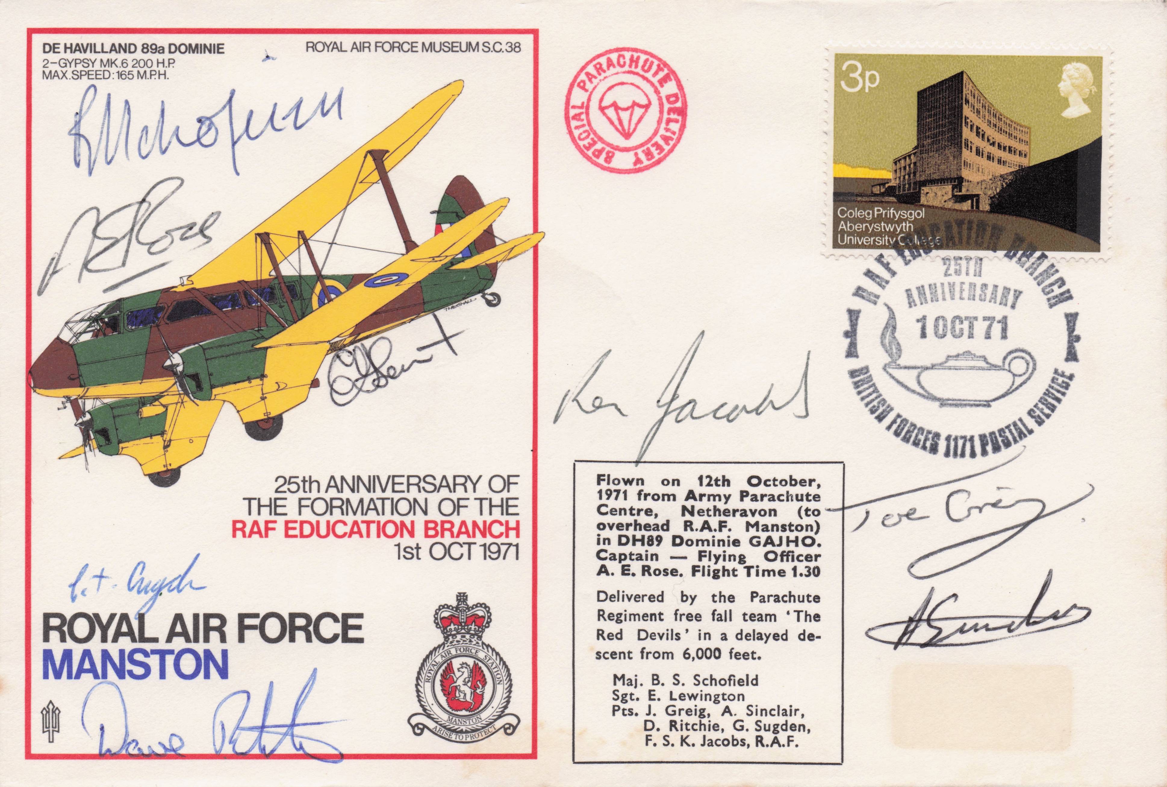 RAF Manston De Havilland Plane Military MULTI 8x Hand Signed FDC