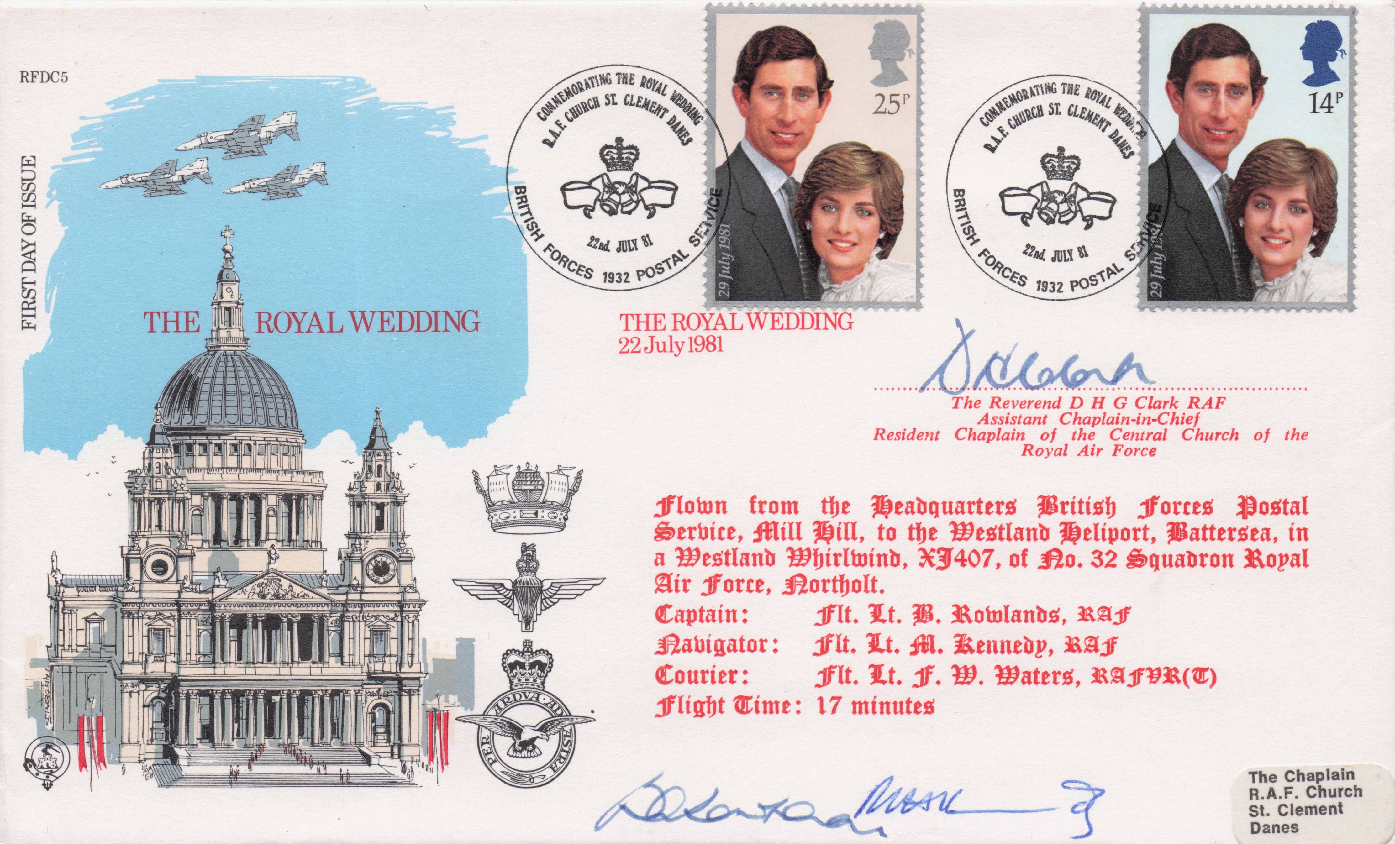 Royal Wedding 1981 Danes Chaplain RAF MULTI Hand Signed FDC