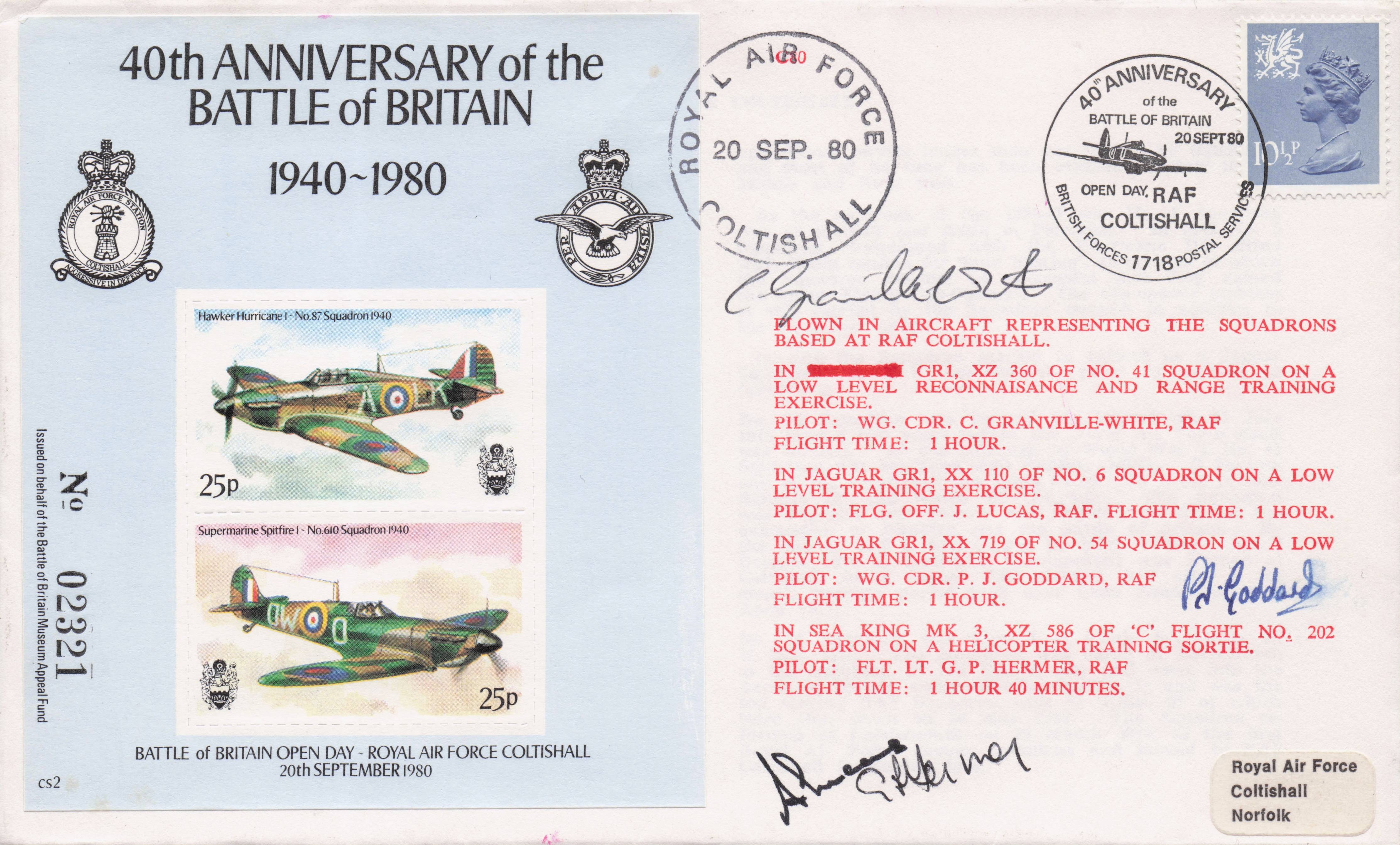 40th Anniversary Battle Of Britain Coltishall MULTI 5x Hand Signed FDC