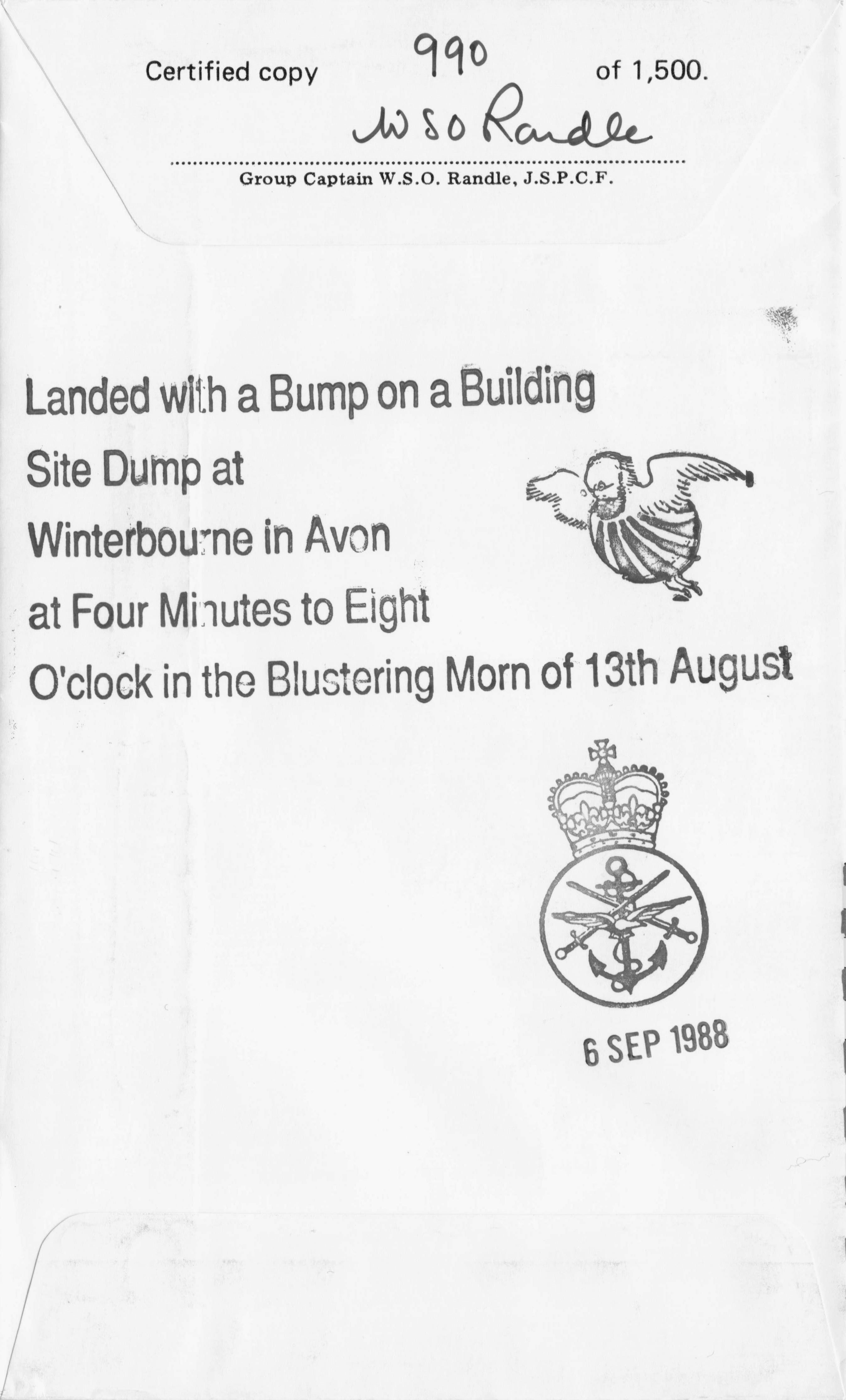 Owl & The Pussycat Hot Air Balloon Bristol 1988 Hand Signed Flown FDC