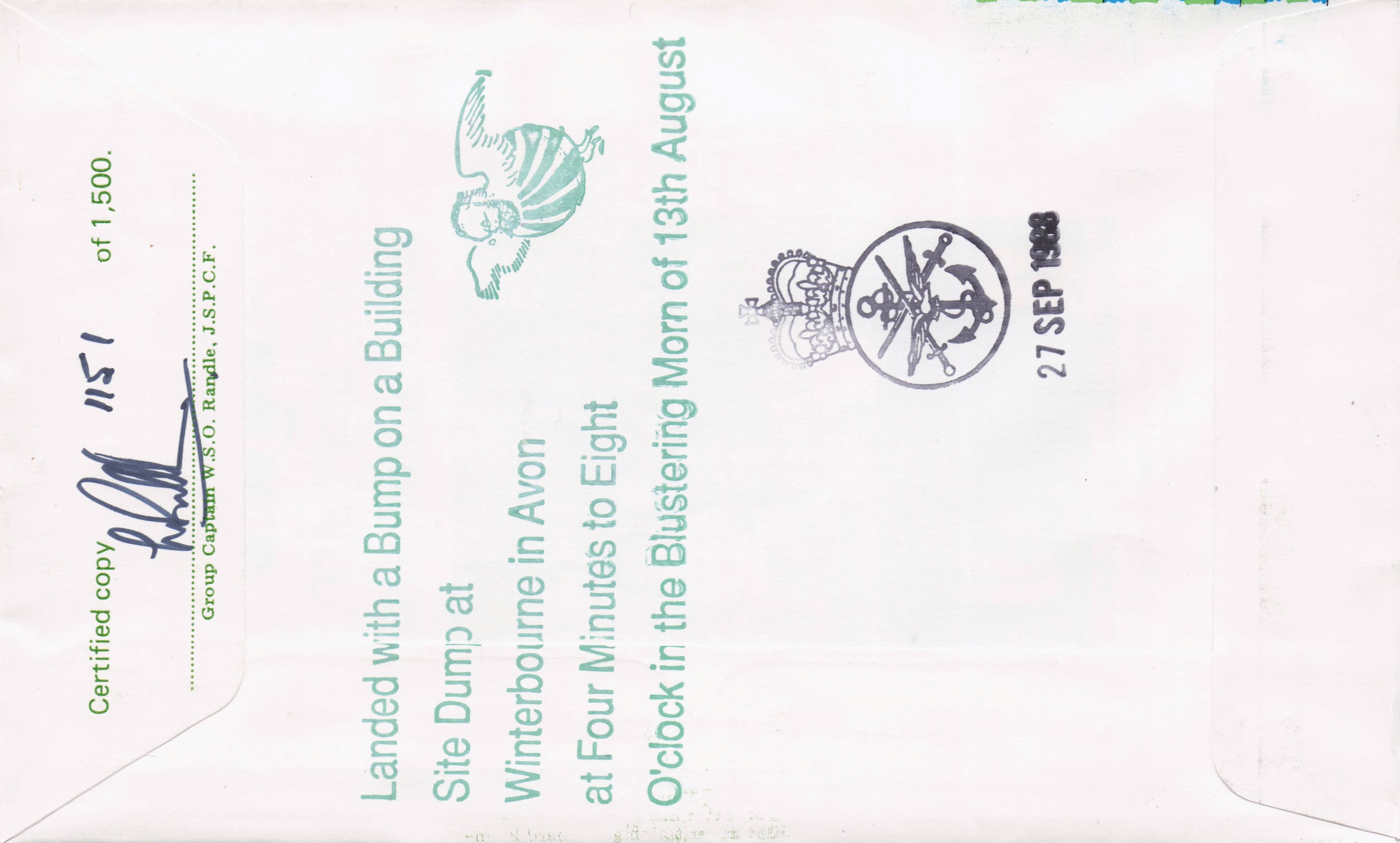 Owl & The Pussycat Hot Air Balloon Pilot Captain Hand Signed Flown FDC