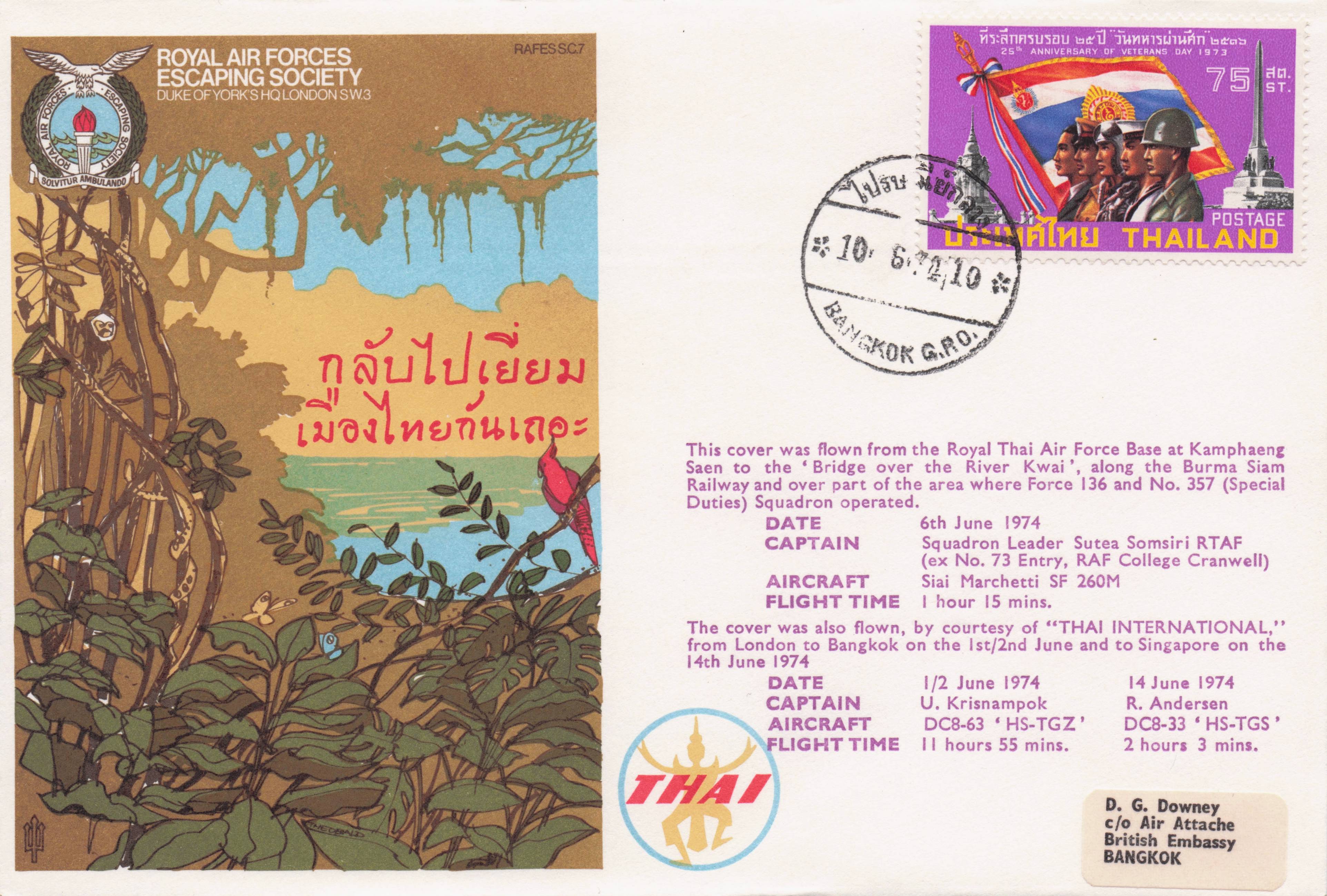 Thailand Rare Flown Military Royal Air Forces Escaping Society FDC