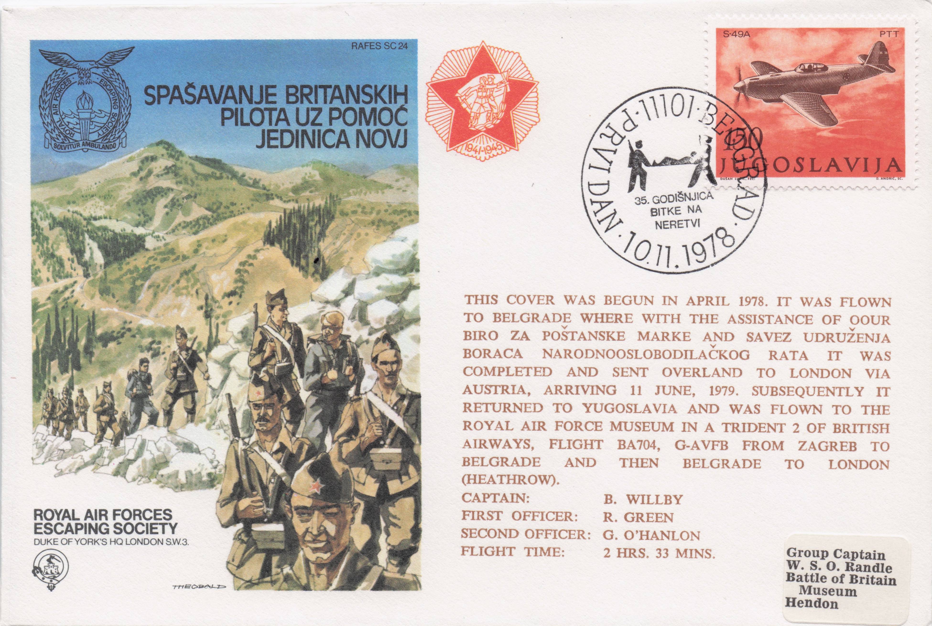 Yugoslavia RAF Rare Flown Military Royal Air Forces Escaping Society FDC