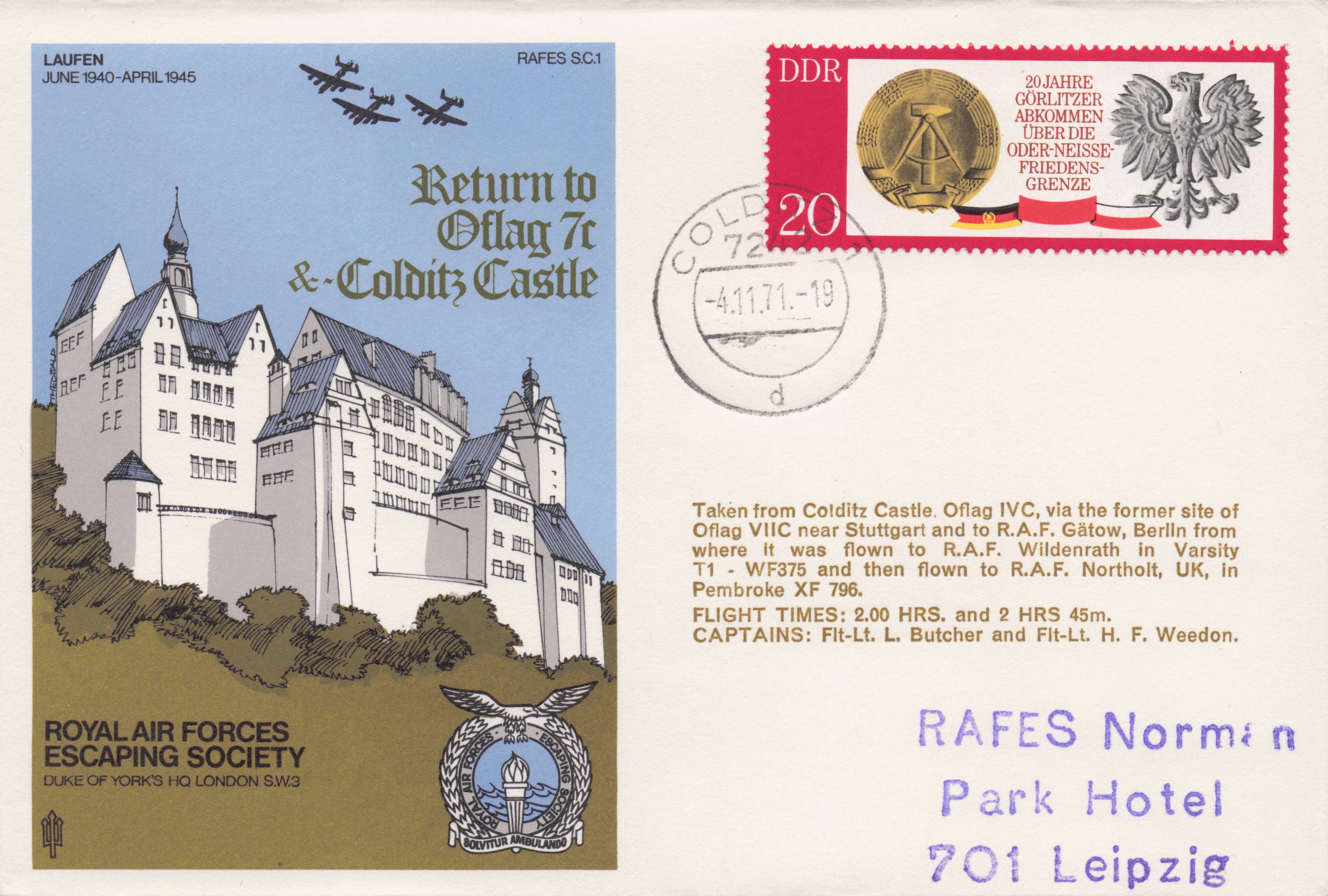 Colditz Castle Rare Flown Military Royal Air Forces Escaping Society FDC
