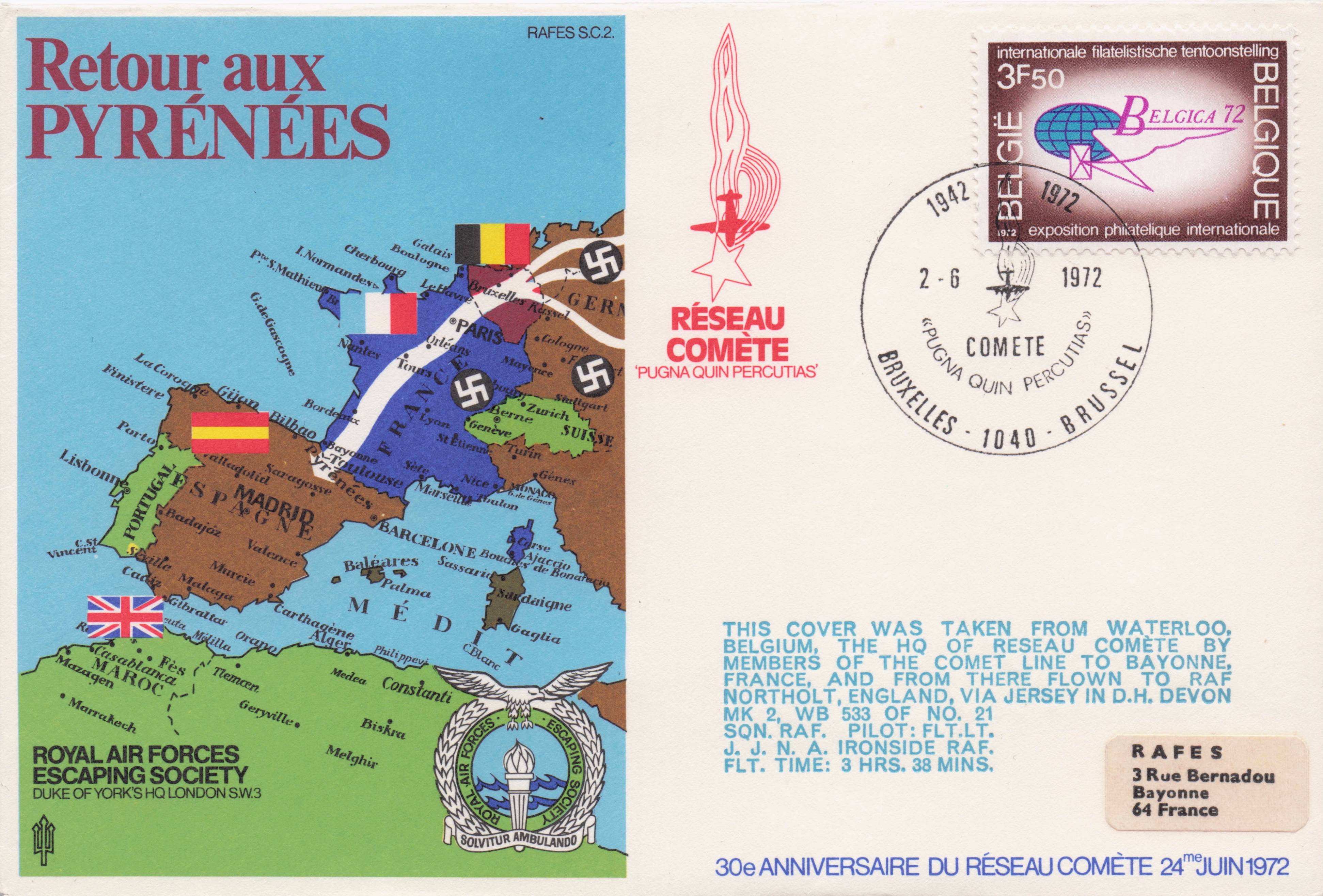 Pyrenees Rare Flown Military Royal Air Forces Escaping Society FDC