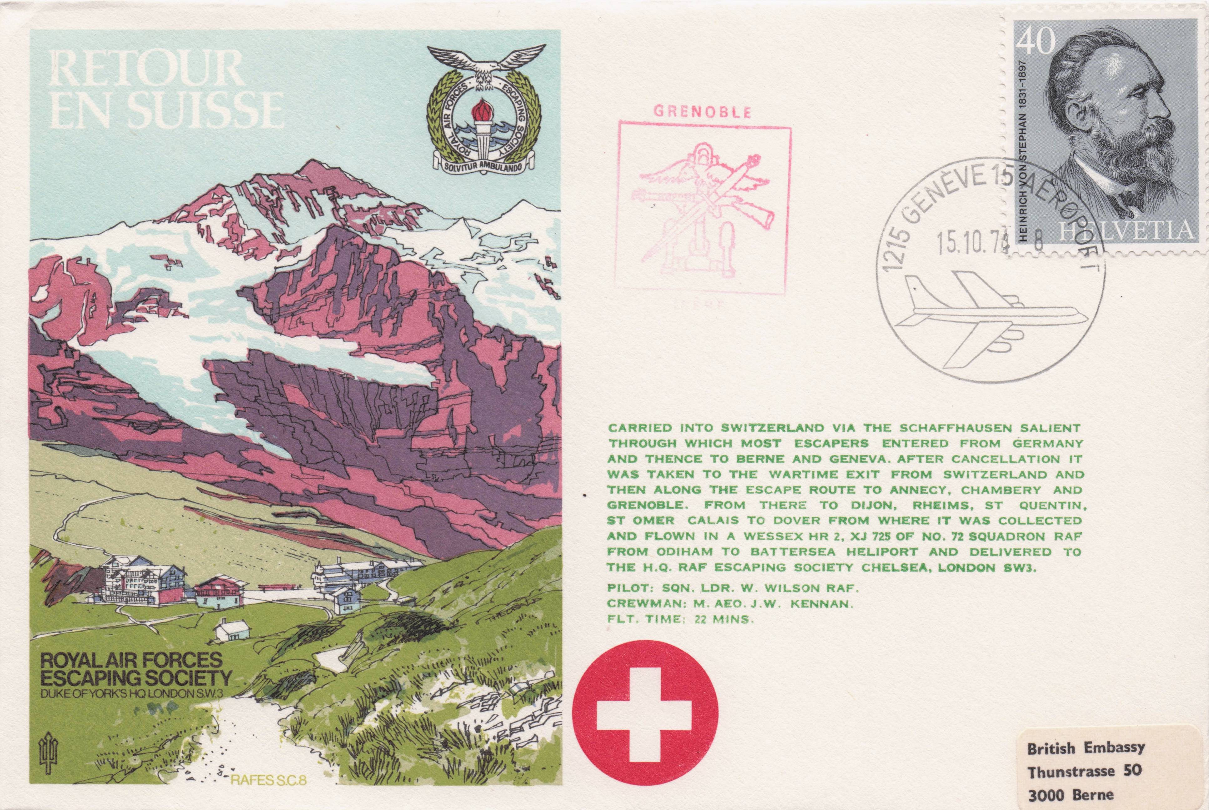 Switzerland WW2 Rare Military Royal Air Forces Escaping Society FDC
