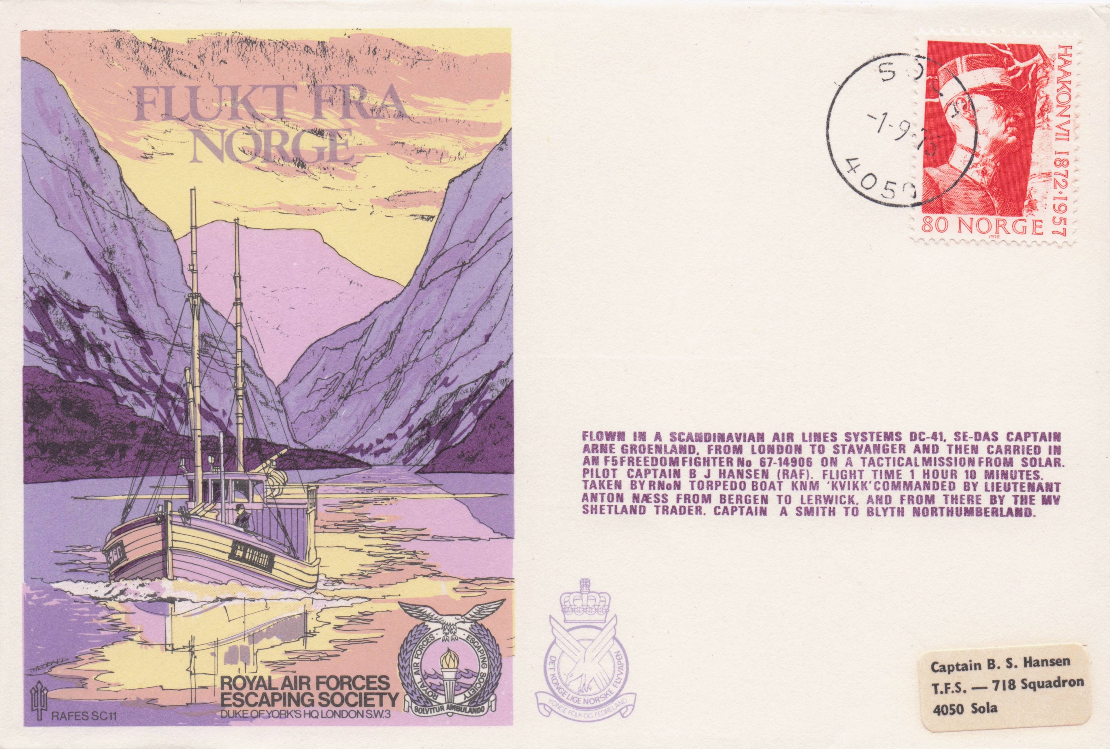 Norway WW2 Rare Military Royal Air Forces Escaping Society FDC