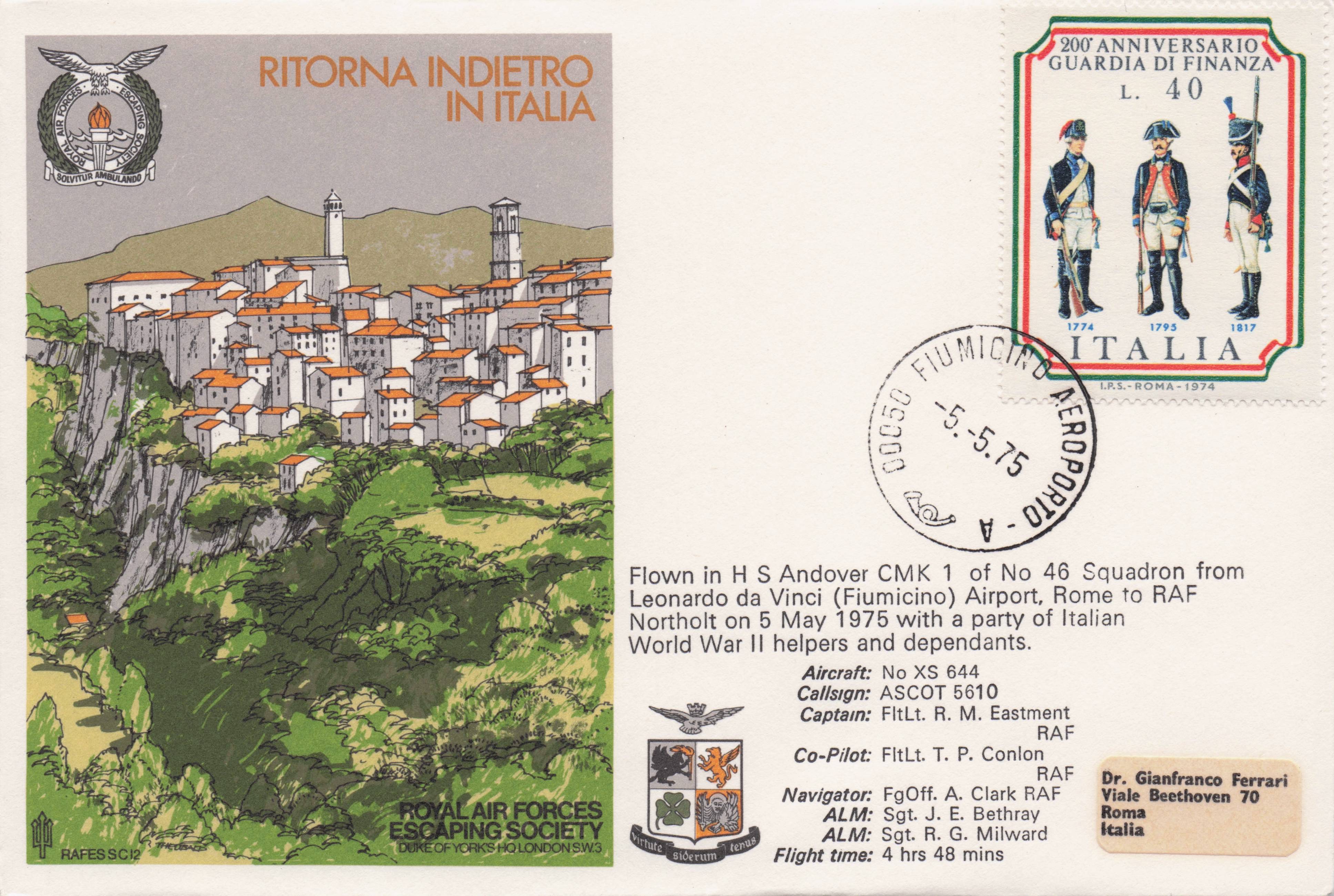 Italy WW2 Rare Military Royal Air Forces Escaping Society FDC