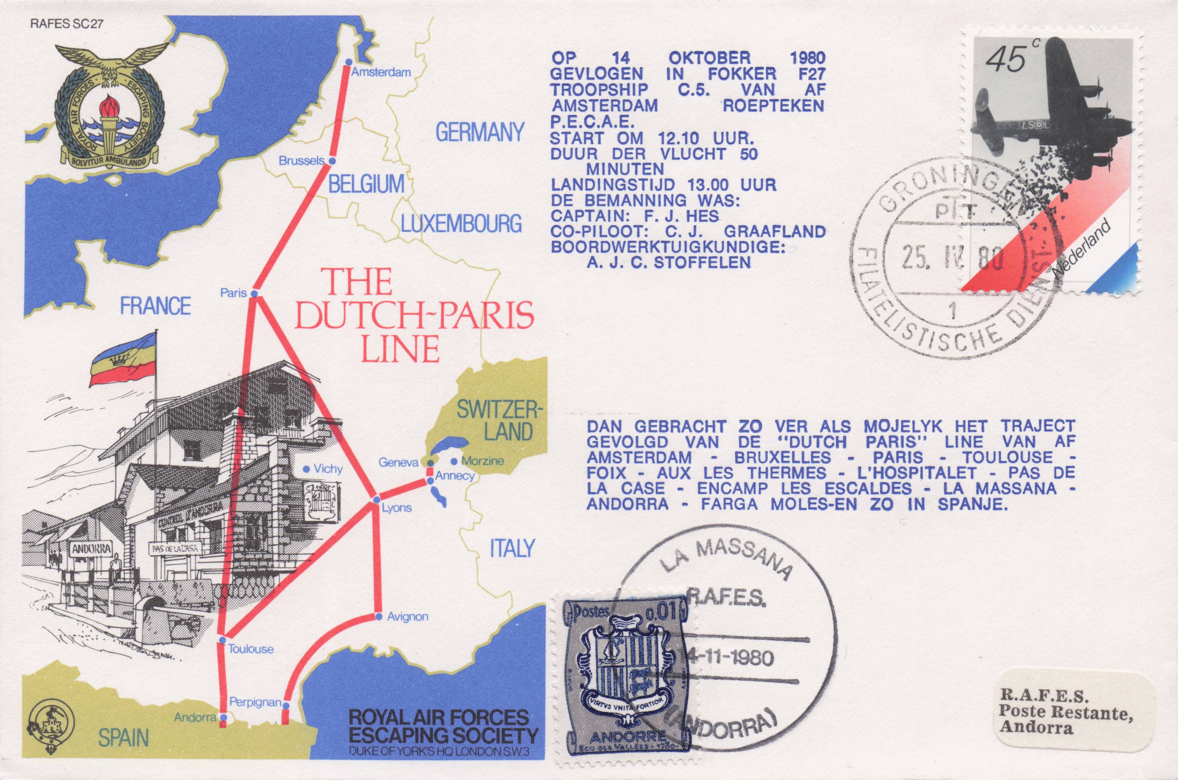 Dutch Paris Line WW2 Military Royal Air Forces Escaping Society FDC