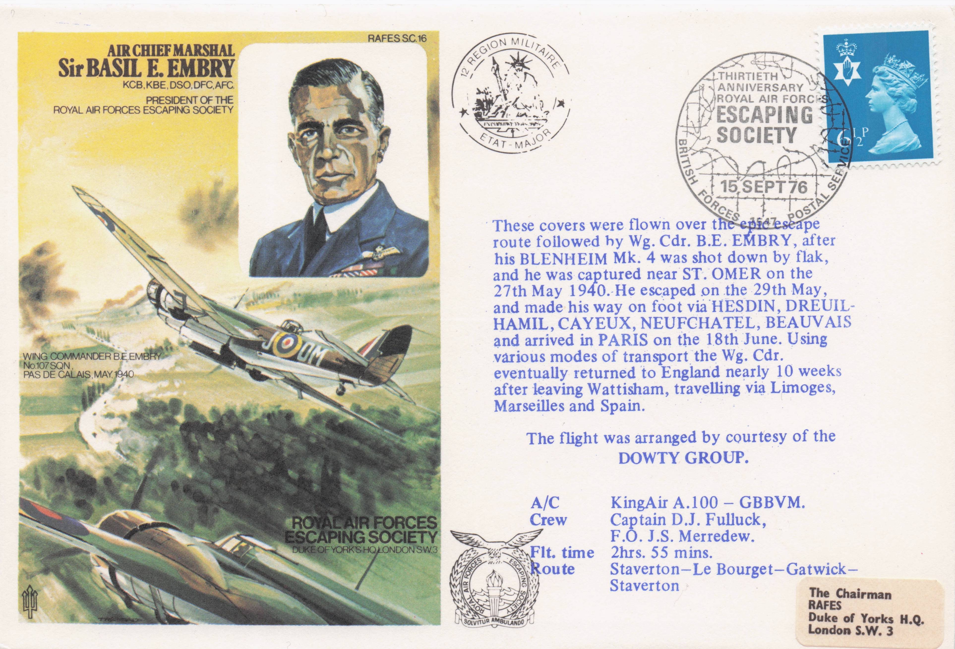 Basil Embry WW2 Royal Air Forces Escaping Society FDC