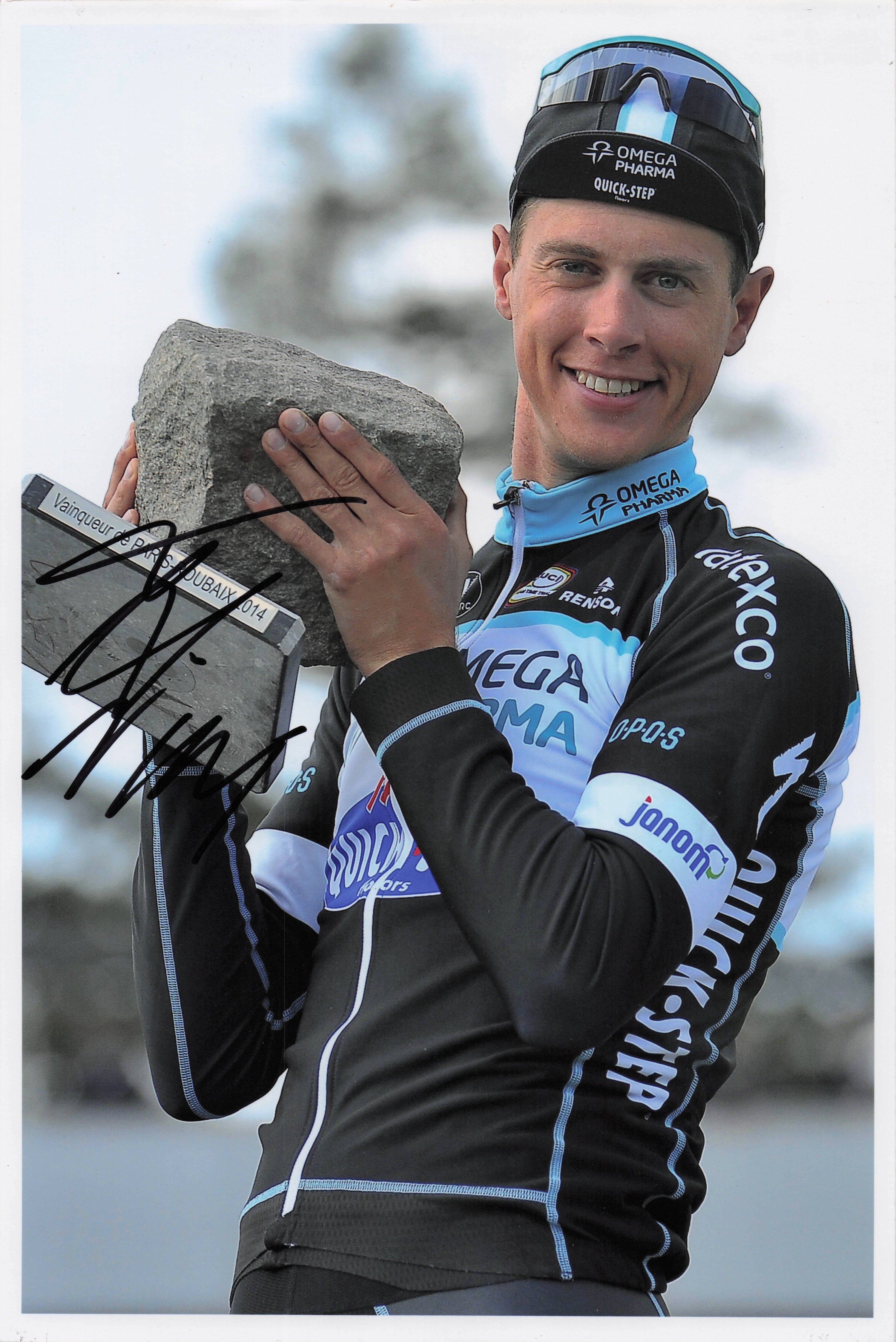 Niki Terpstra Dutch Cycling 2014 Paris Race Trophy 12x8 Hand Signed Photo