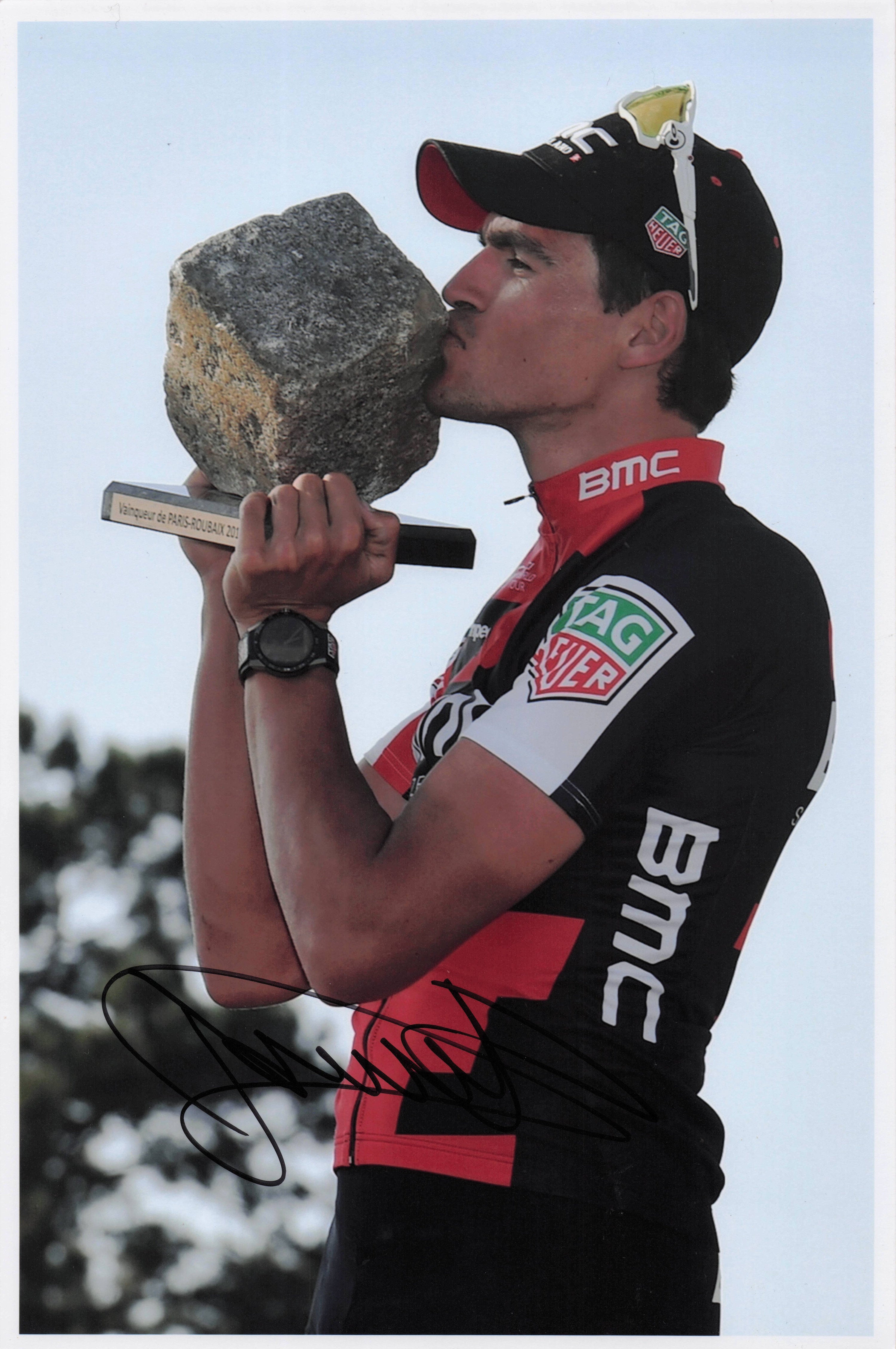 Greg Van Avermaet Belgian Cyclist Paris Roubaix 2017 Trophy Hand Signed Photo
