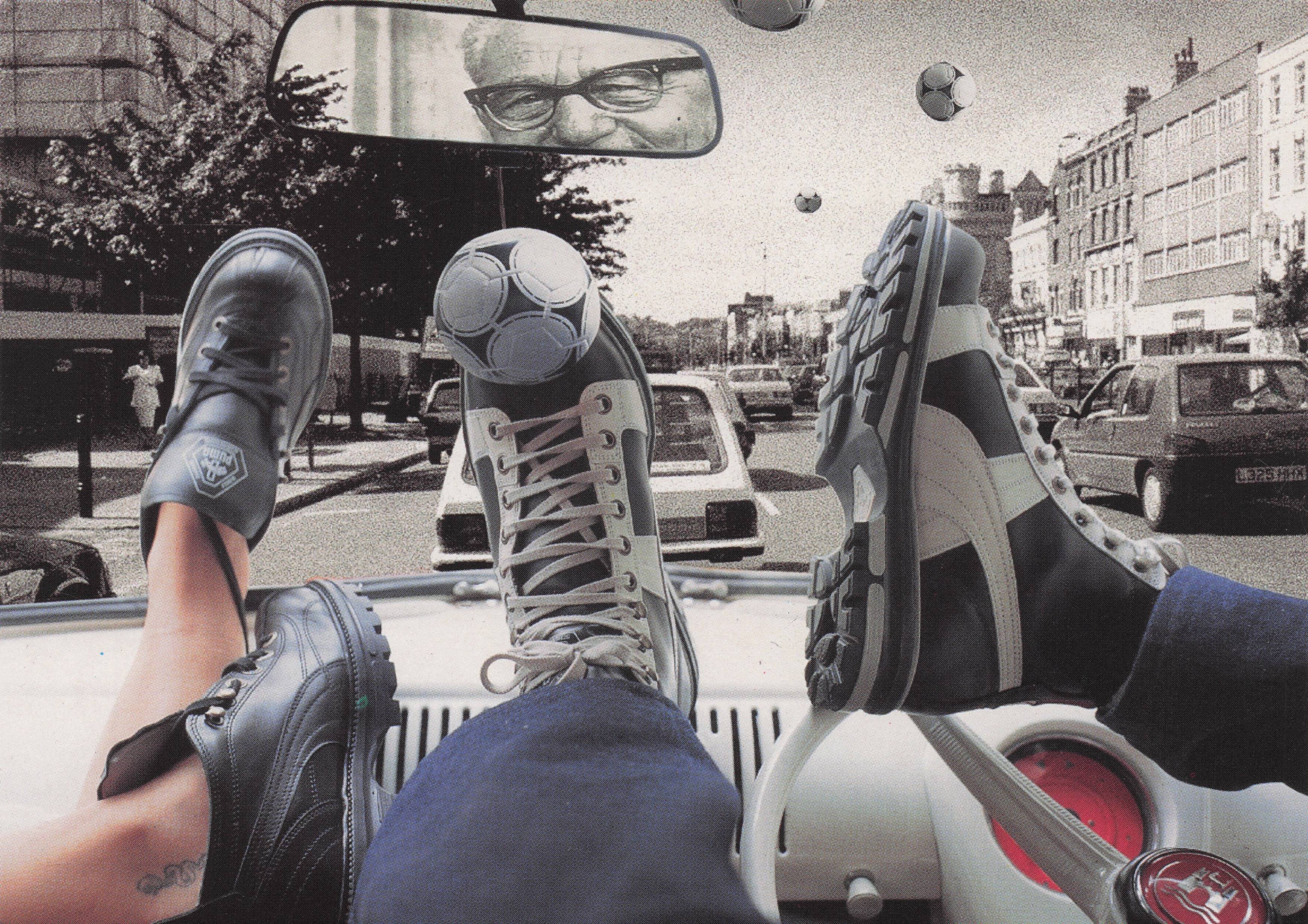 Old Man Driving Car With Puma Shoes Rare Comic Advertising Postcard