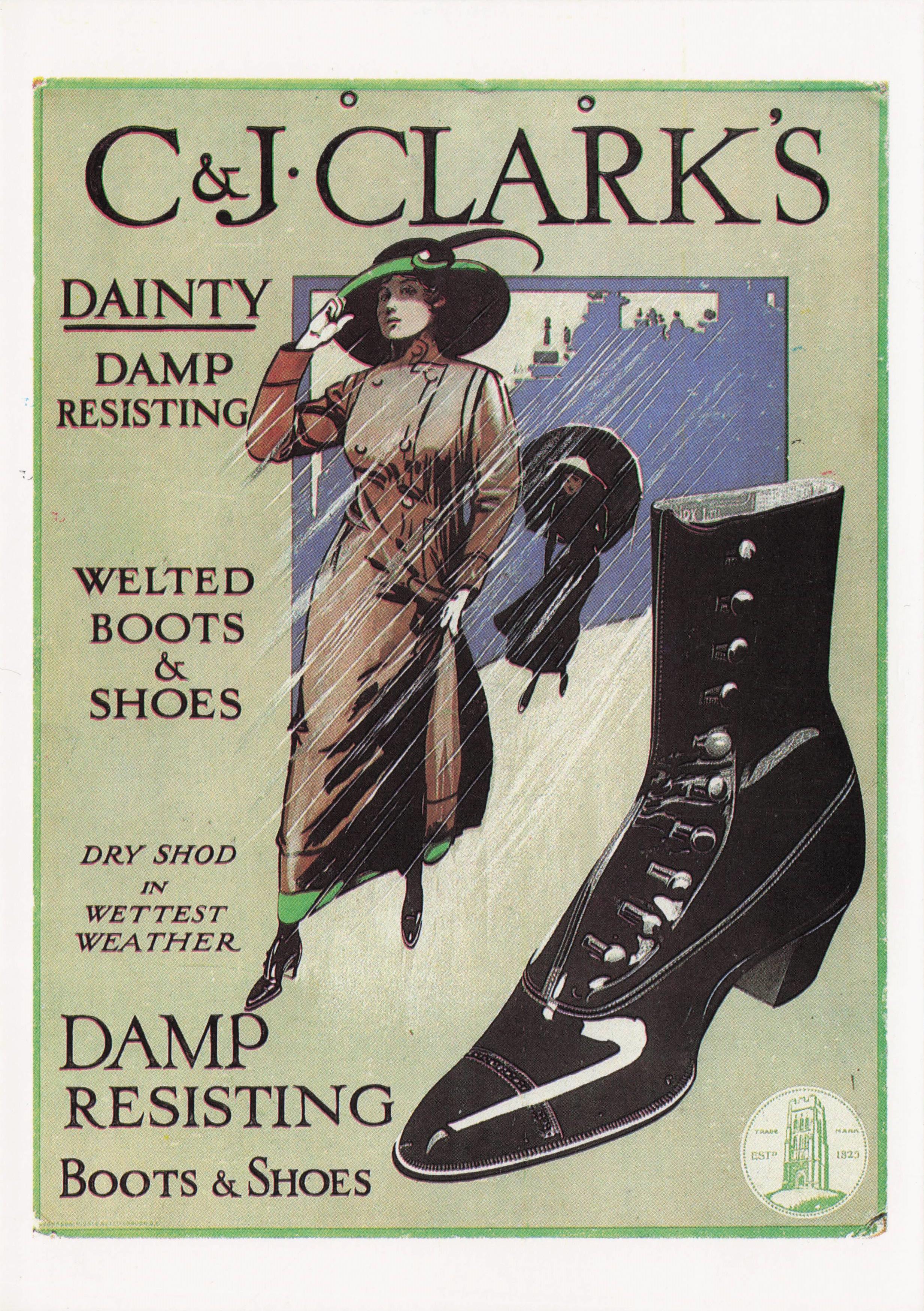 Clarks Vintage Welted Dainty Boots Shoes Poster Advertising Postcard