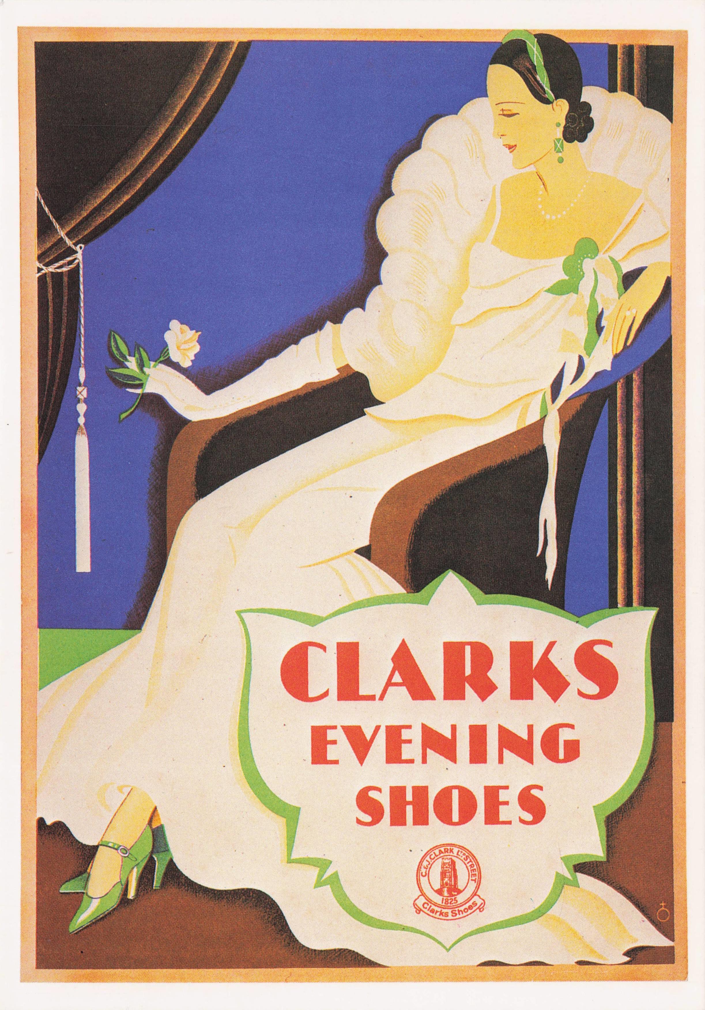 Clarks Evening Shoes 1931 Showcard Fashion Poster Advertising Postcard