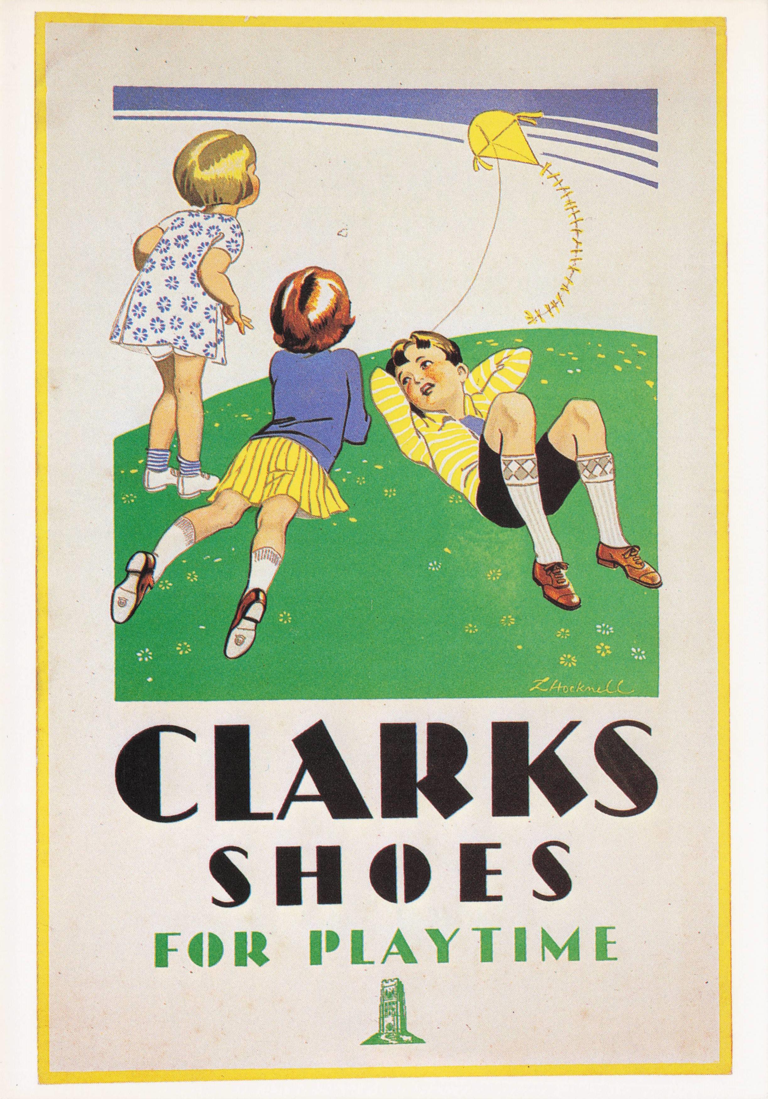 Clarks 1930s Childrens Shoes Flying Kite Somerset Advertising Postcard