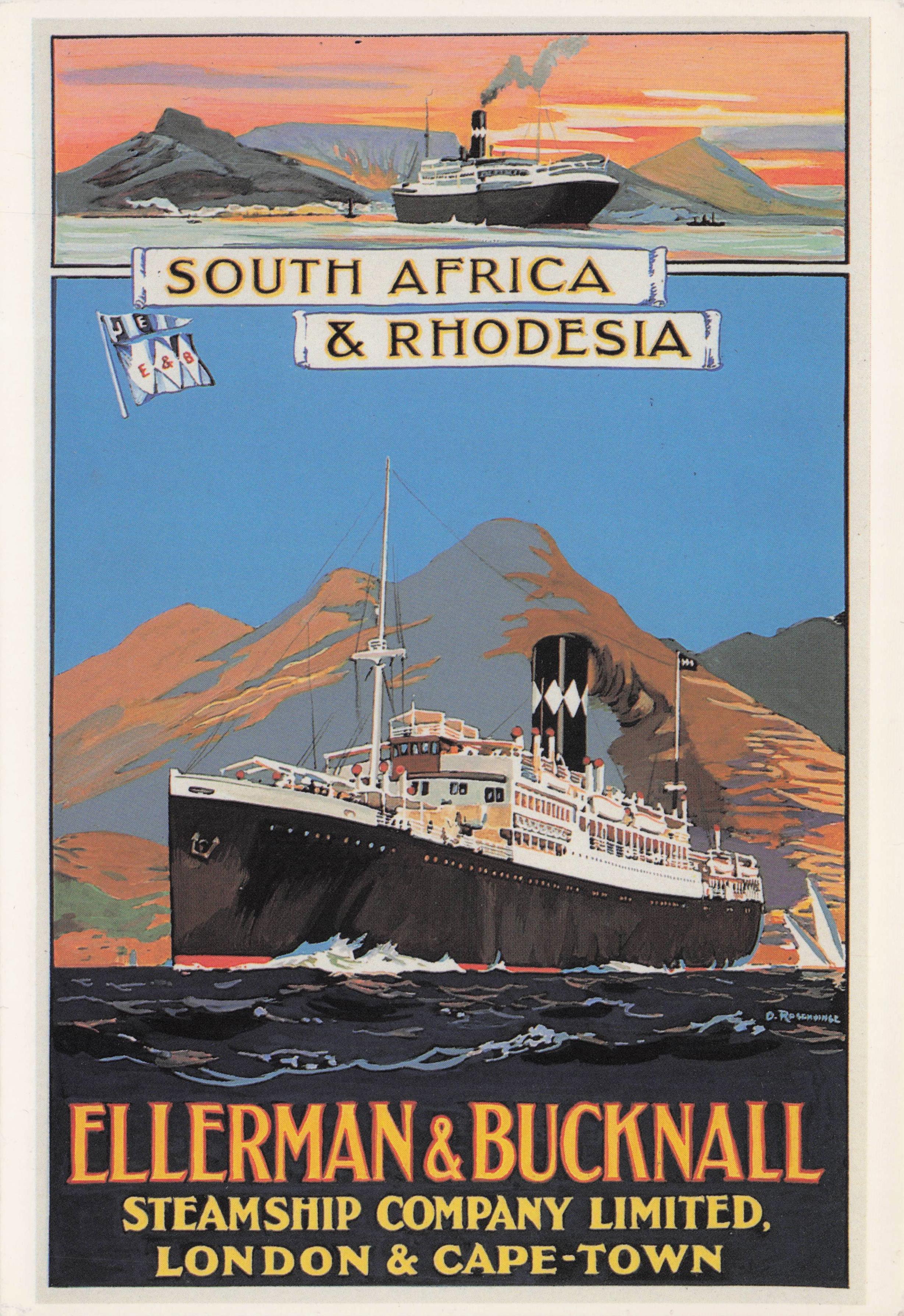 Ellerman & Bucknall Africa Rhodesia Cruise Ships Advertising Postcard
